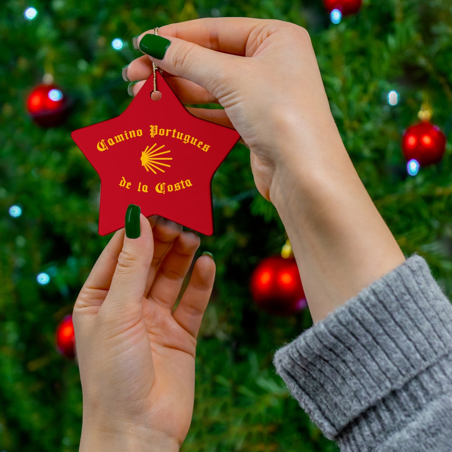 Camino Portugues Holiday Ornament, Star Ceramic Decoration, Personalized Gift, Christmas Keepsake, Travel Souvenir