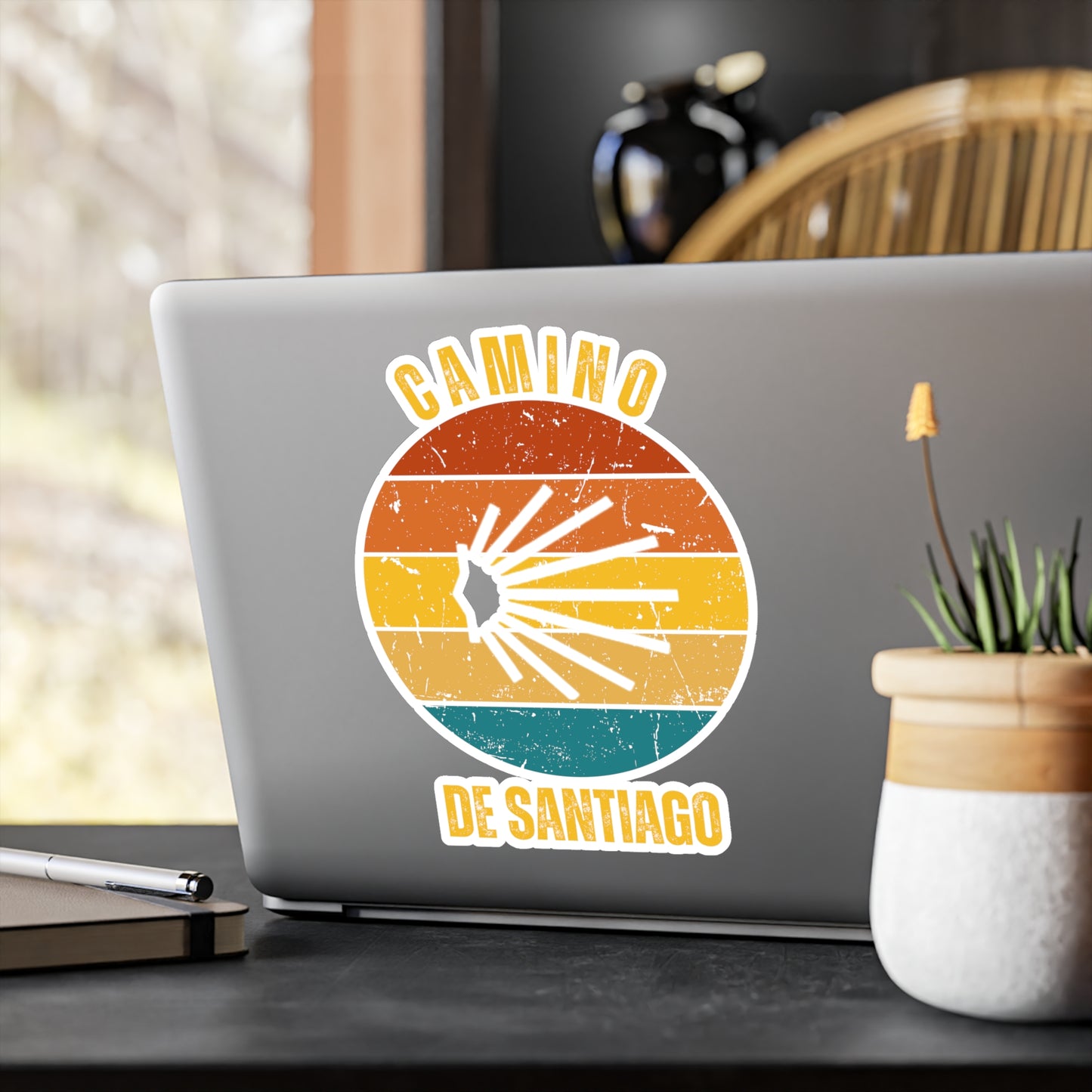 Camino de Santiago with Seashell Sticker White