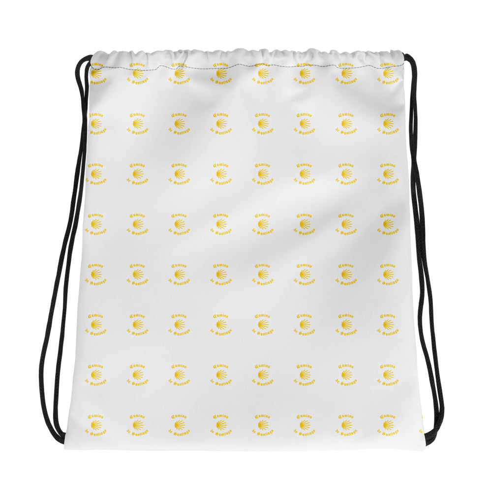 Camino de Santiago Seashell Drawstring Bag White