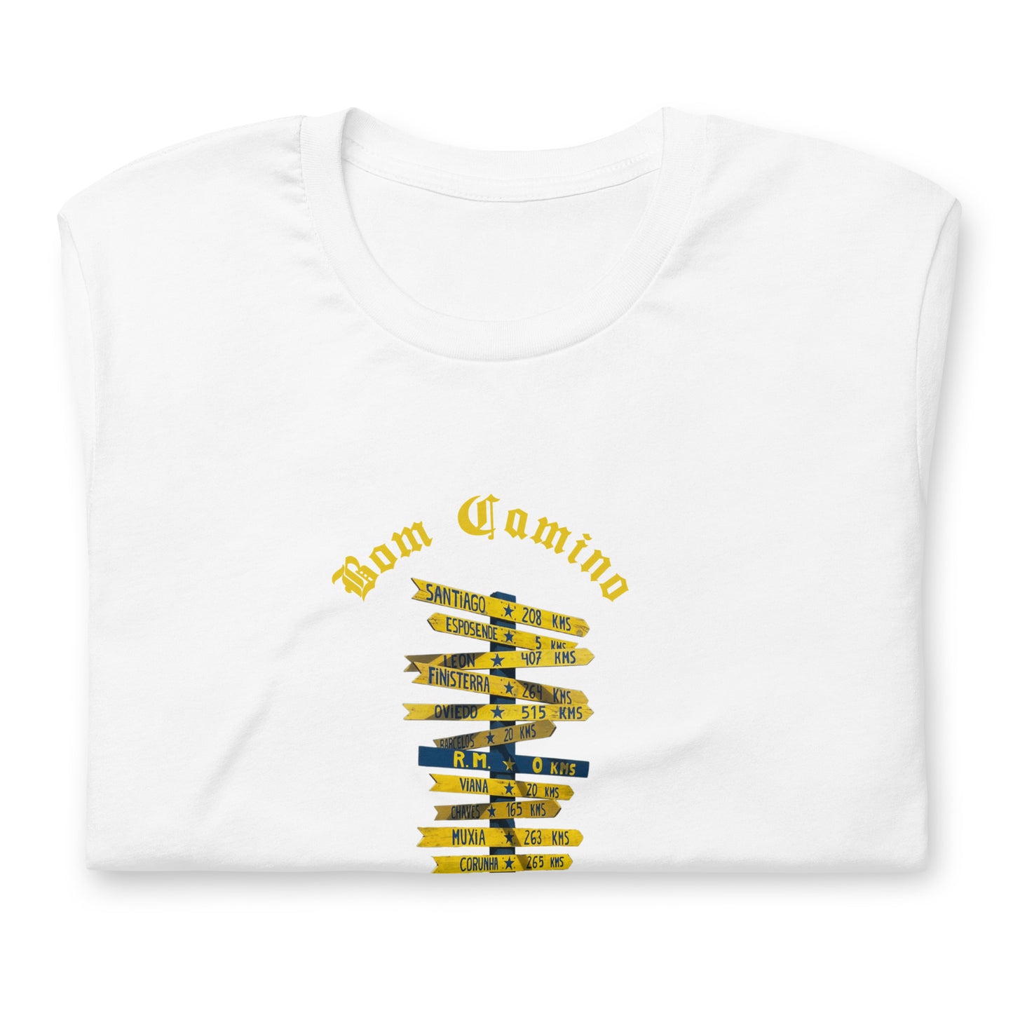 Portugues de la Costa Unisex Signpost T-Shirt White Front Close-Up