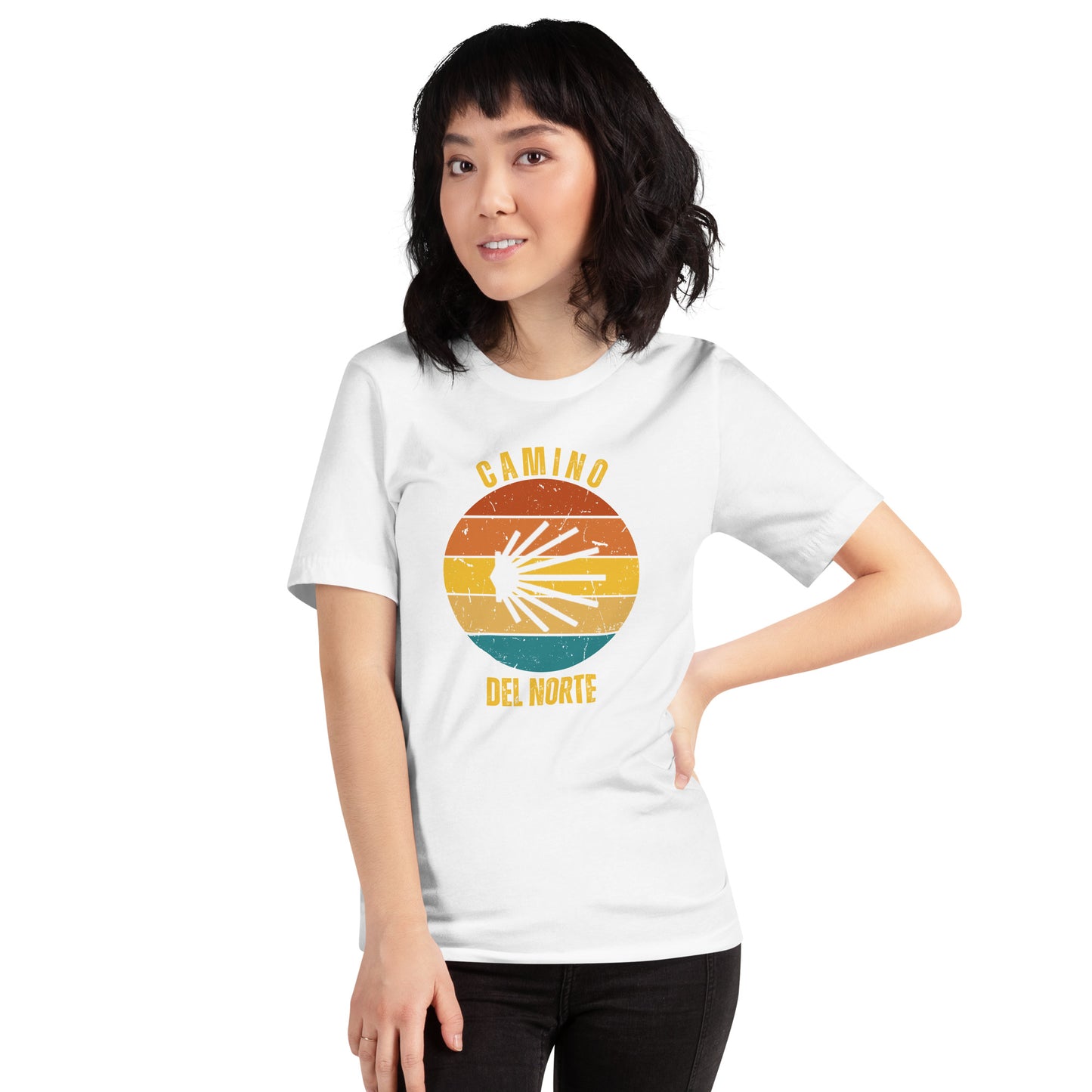 White Camino de Santiago del Norte T-Shirt Unisex with Seashell