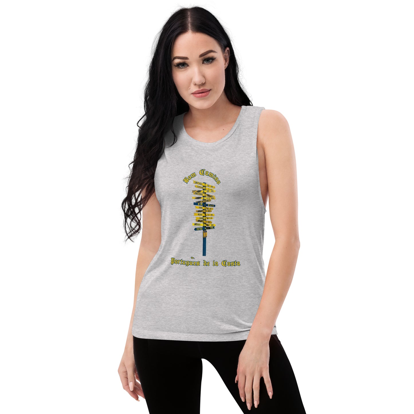 Camino de Santiago Portugues de la Costa Ladies’ Muscle Tank Athletic Heather front