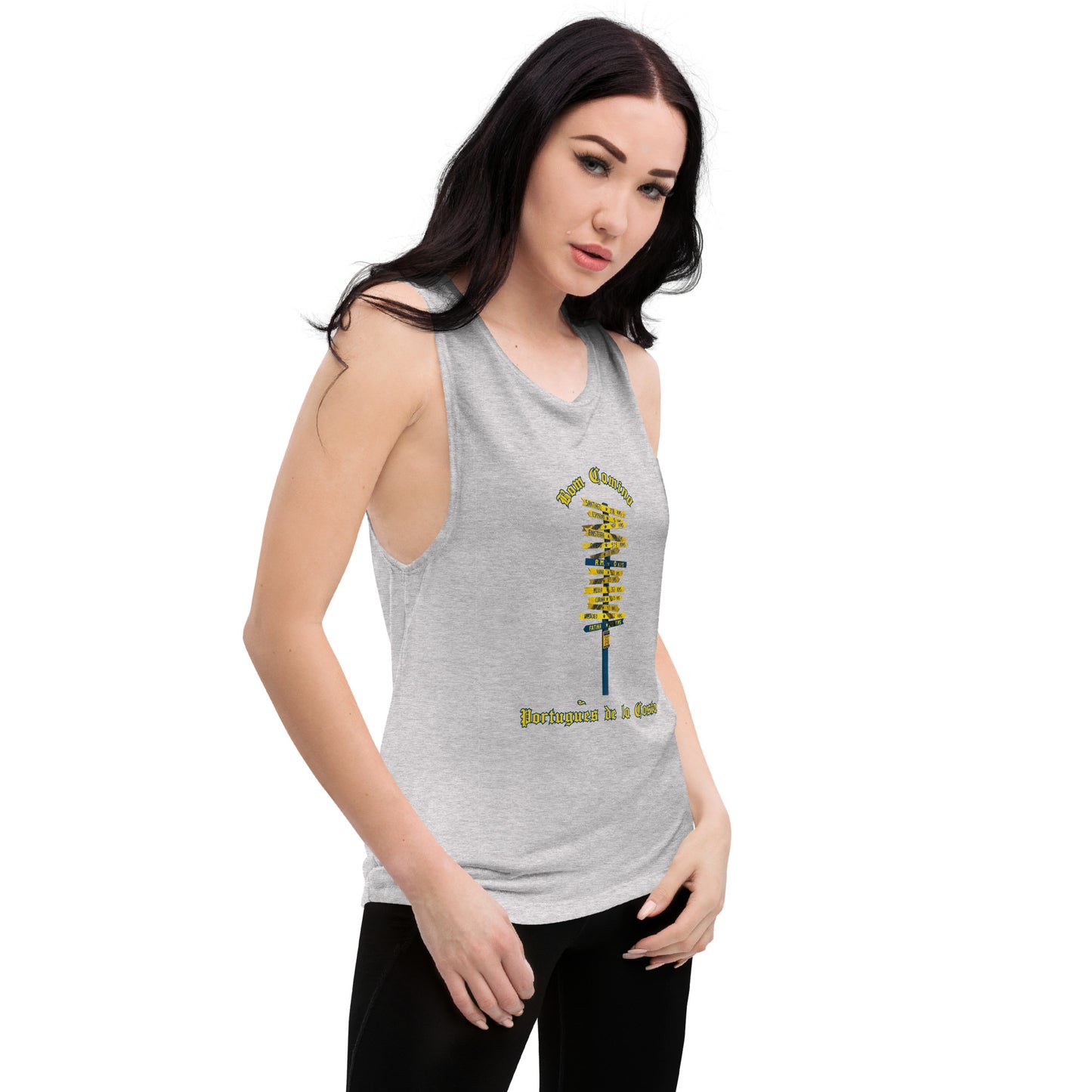Camino de Santiago Portugues de la Costa Ladies’ Muscle Tank Athletic Heather front