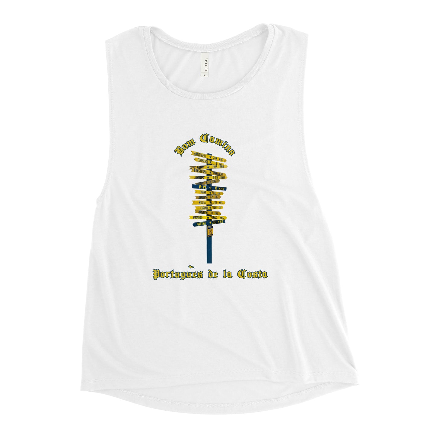 Camino de Santiago Portugues de la Costa Ladies’ Muscle Tank White front