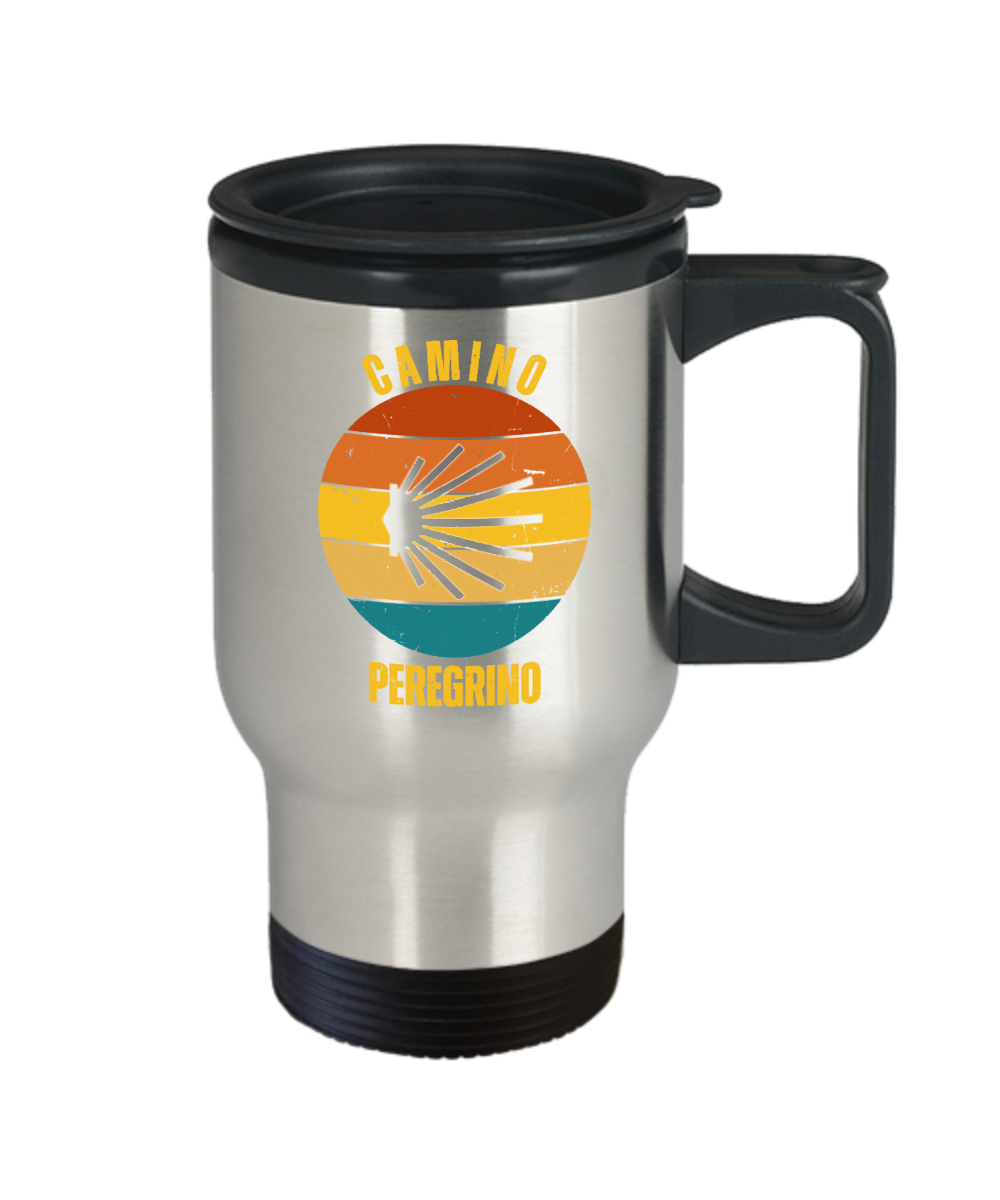 Camino de Santiago Travel Mug Peregrino with Clamshell back