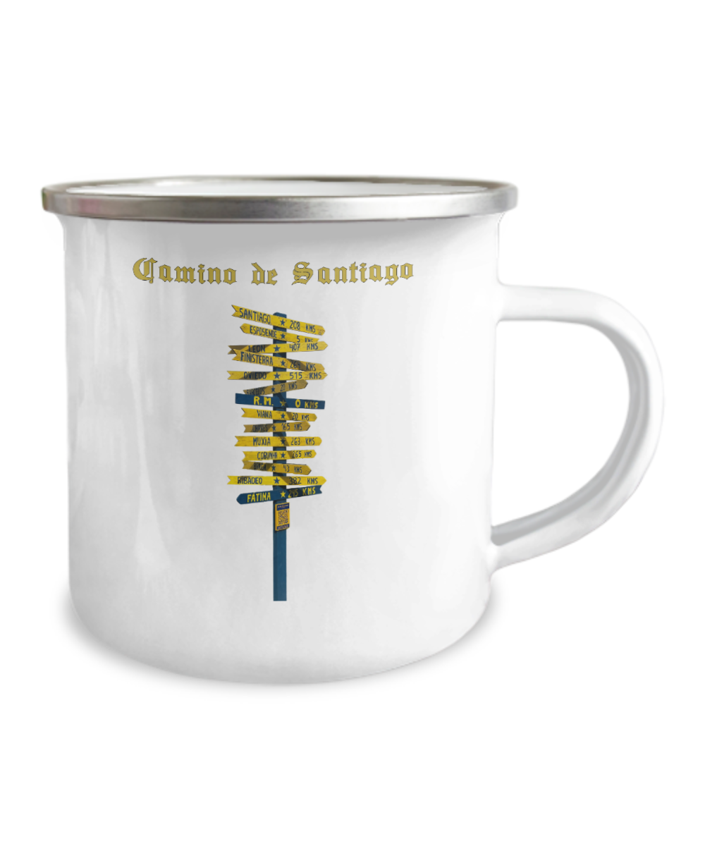 Camino de Santiago Gift Mug, Signpost, Enamel Finish 12 oz. Camper
