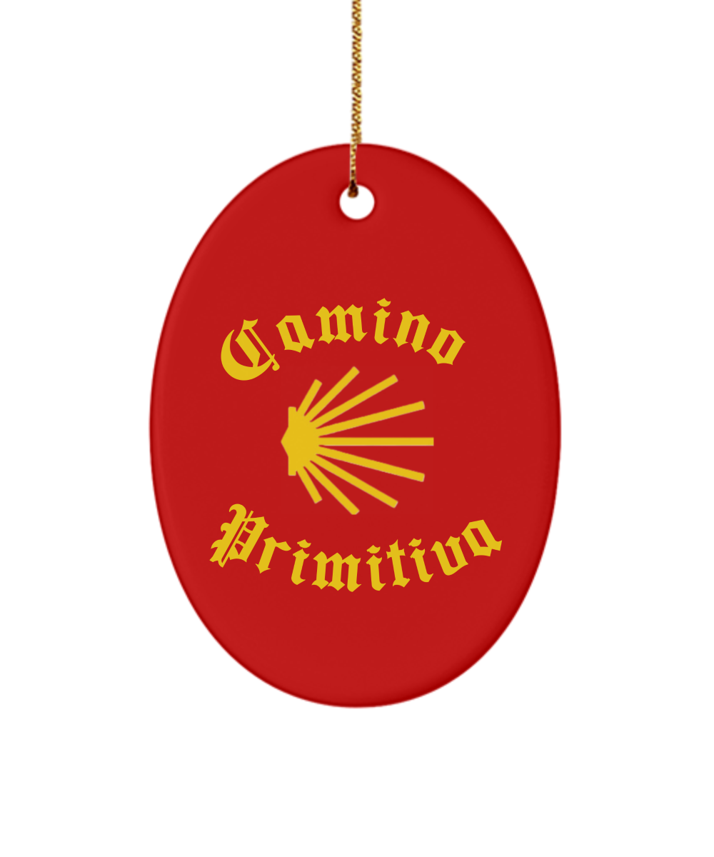 Camino de Santiago Christmas Ornament Seashell Primitiva Ceramic, 3" Circle, Star, Oval