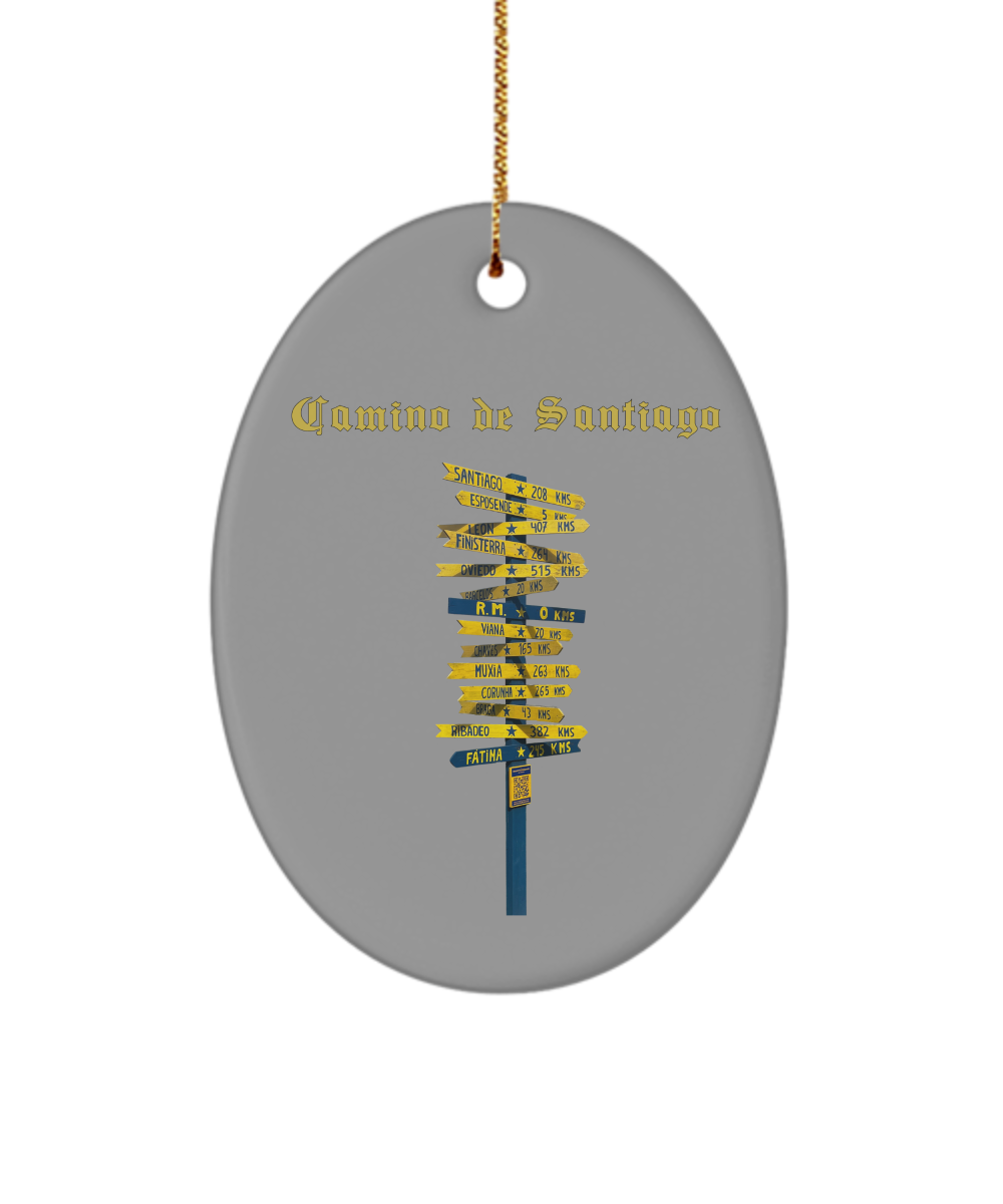 Camino de Santiago Signpost Oval Ornament Grey