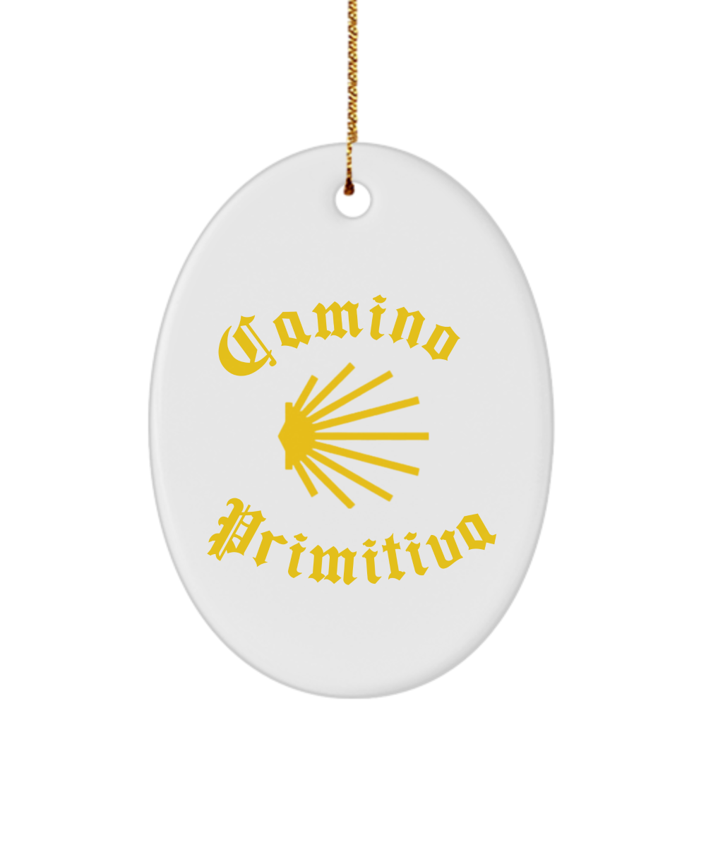 Camino de Santiago Christmas Ornament Seashell Primitiva Ceramic, 3" Circle, Star, Oval