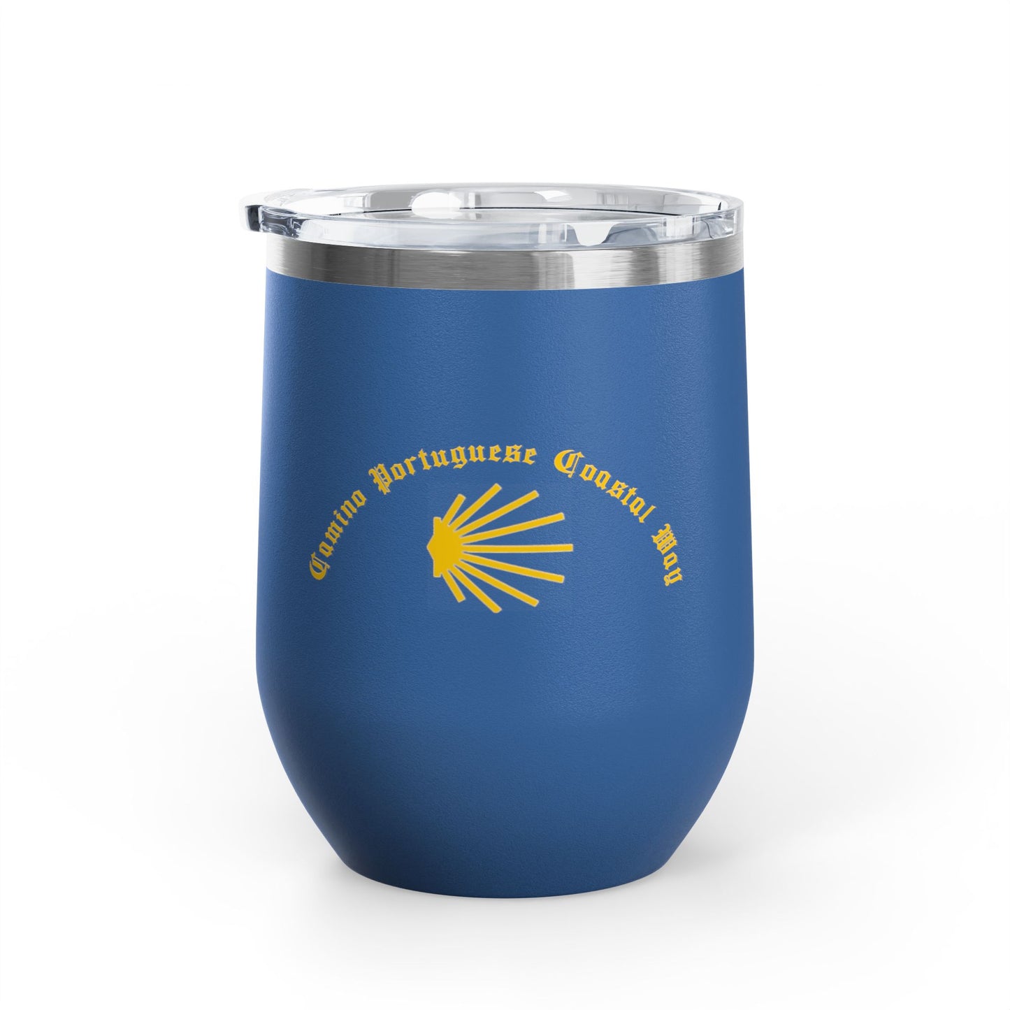 Camino Portuguese Coastal 12oz Wine Tumbler, Peregrino Cup for Pilgrims, Travelers, Wine Lovers, Lidded 12 oz.