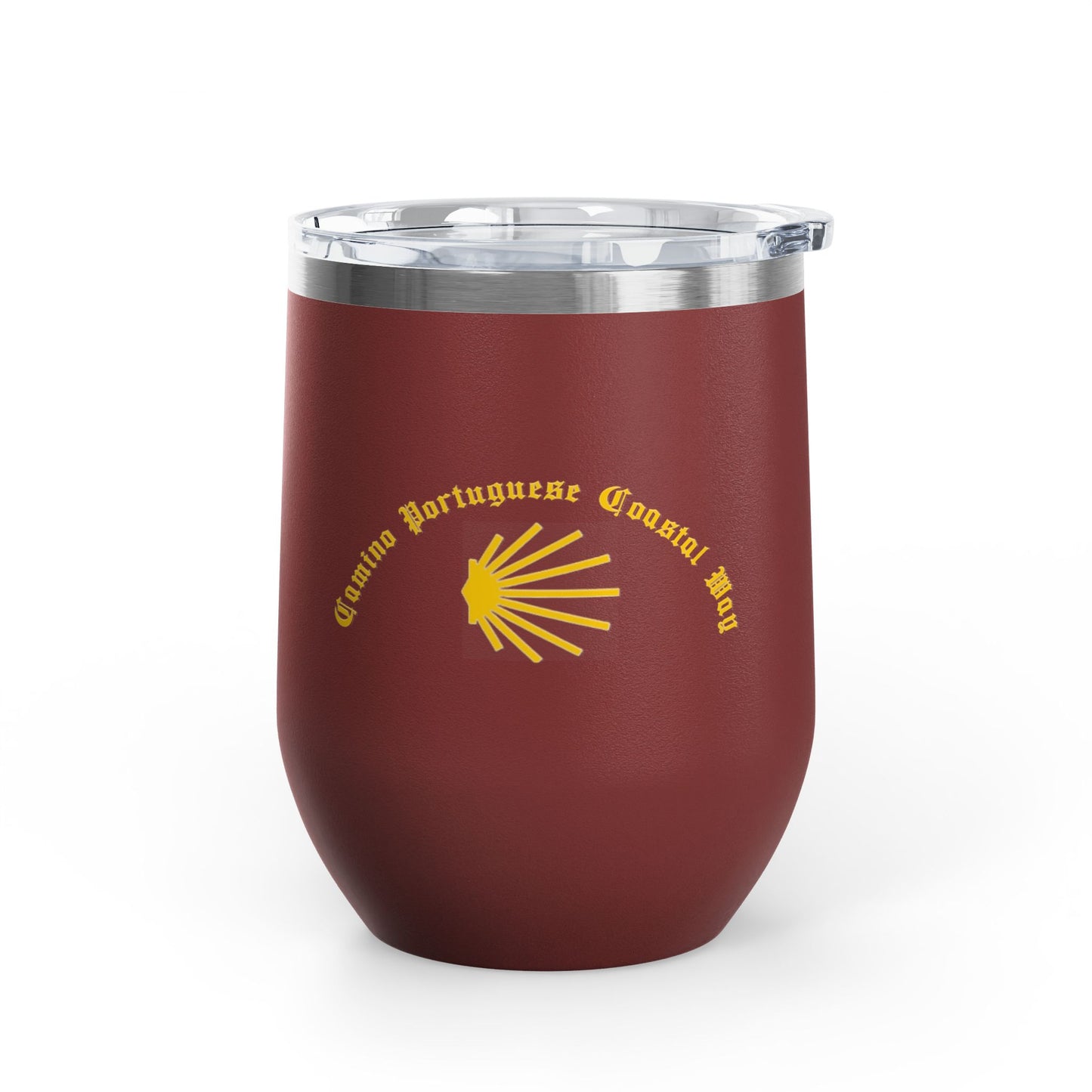 Camino Portuguese Coastal 12oz Wine Tumbler, Peregrino Cup for Pilgrims, Travelers, Wine Lovers, Lidded 12 oz.