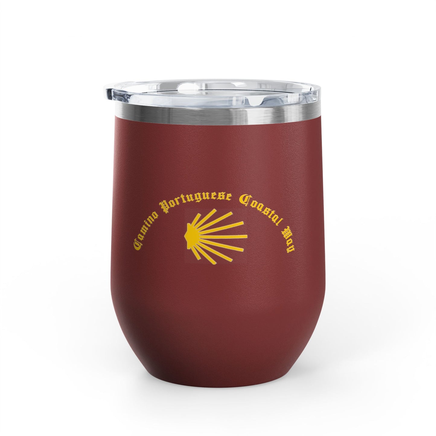 Camino Portuguese Coastal 12oz Wine Tumbler, Peregrino Cup for Pilgrims, Travelers, Wine Lovers, Lidded 12 oz.