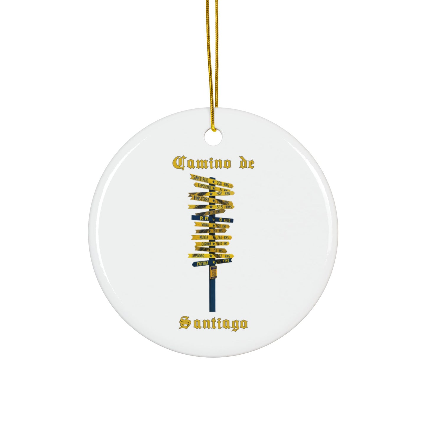 Camino de Santiago Ceramic Ornament – Pilgrim Signpost Holiday Keepsake