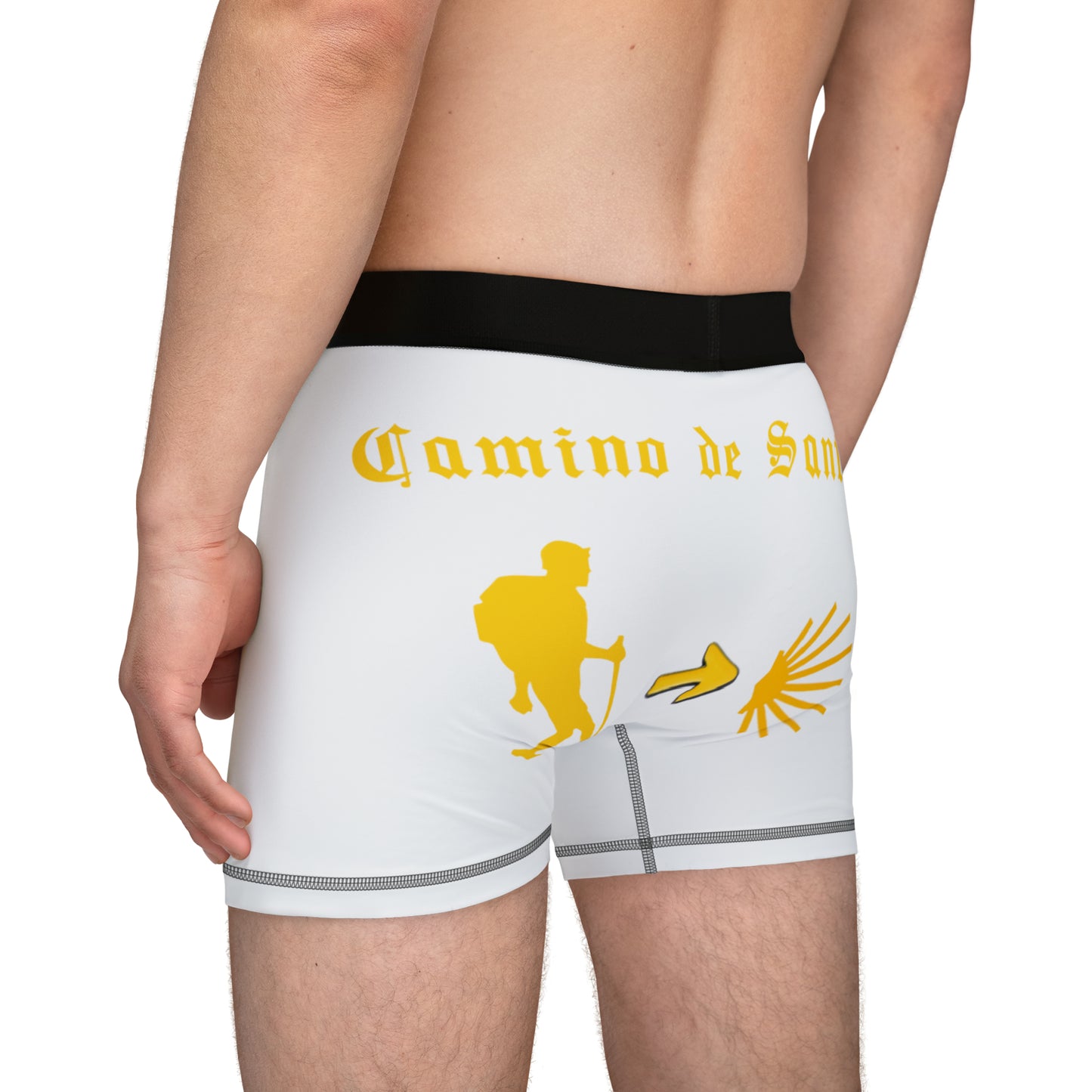 Camino de Santiago Men's Boxers with Hiker, Arrow and Seashell