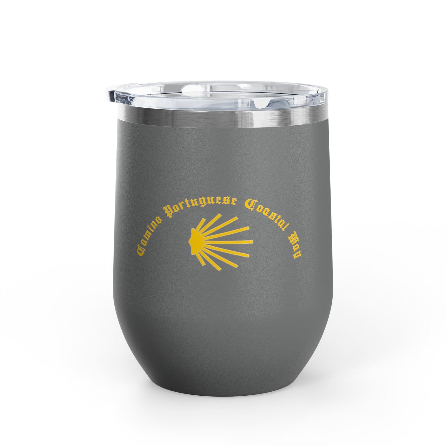Camino Portuguese Coastal 12oz Wine Tumbler, Peregrino Cup for Pilgrims, Travelers, Wine Lovers, Lidded 12 oz.