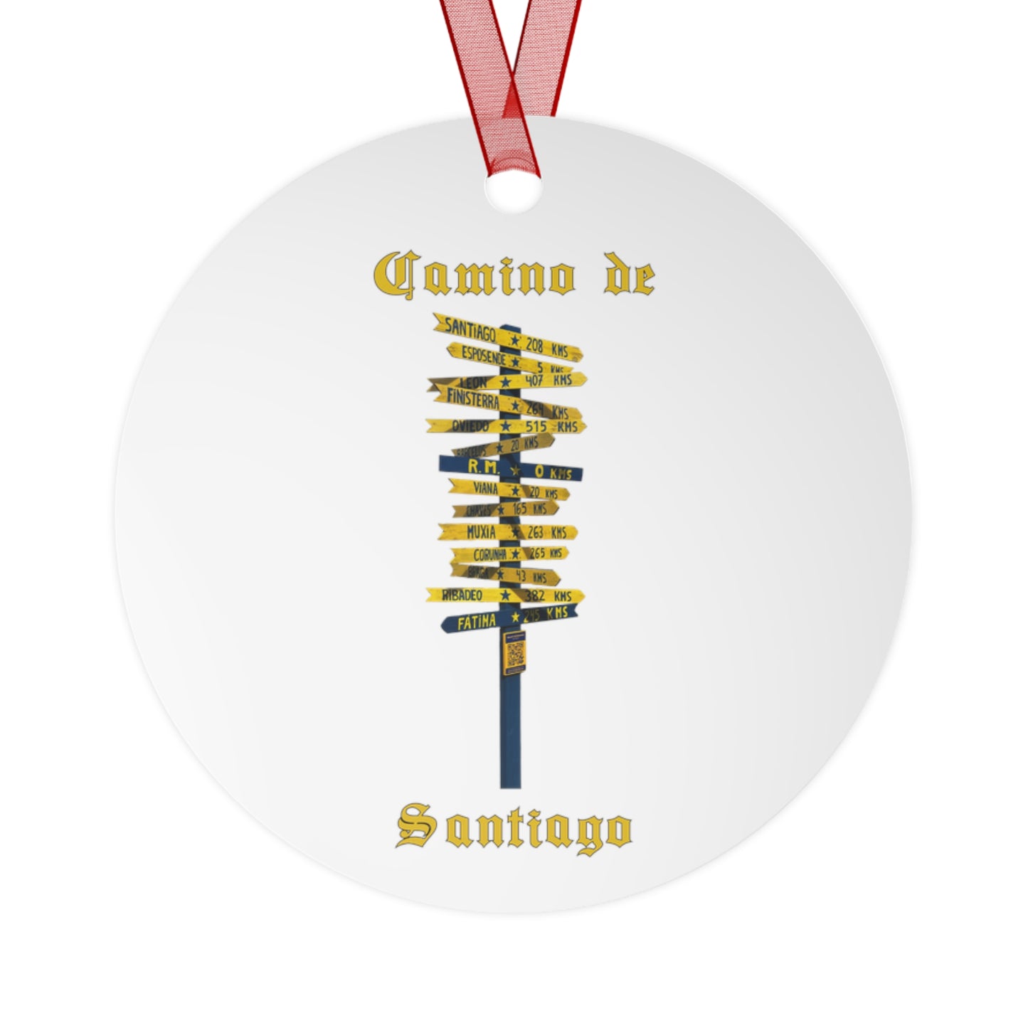 Camino de Santiago Signpost Christmas Ornament, Buen Camino España Keepsake Metal Ornaments