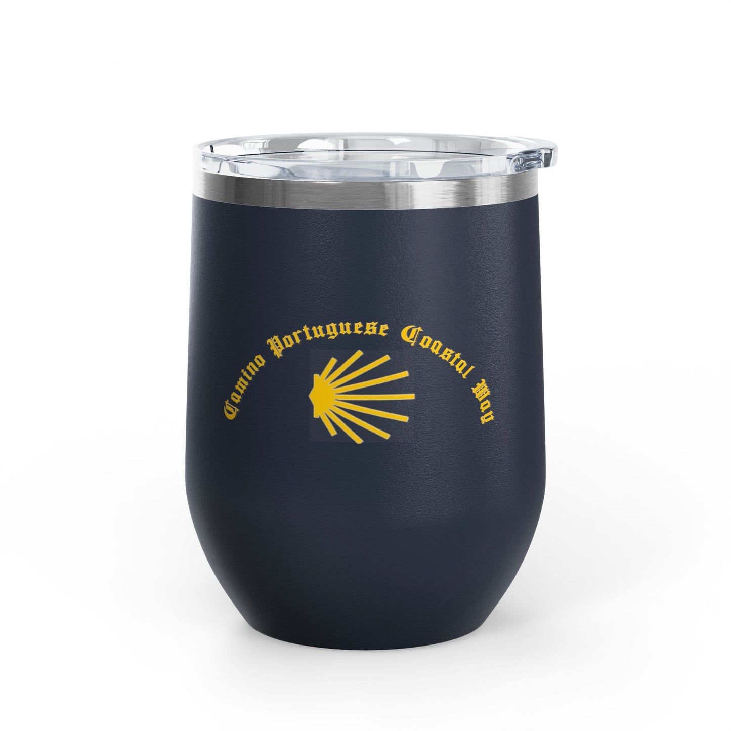 Camino Portuguese Coastal 12oz Wine Tumbler, Peregrino Cup for Pilgrims, Travelers, Wine Lovers, Lidded 12 oz.