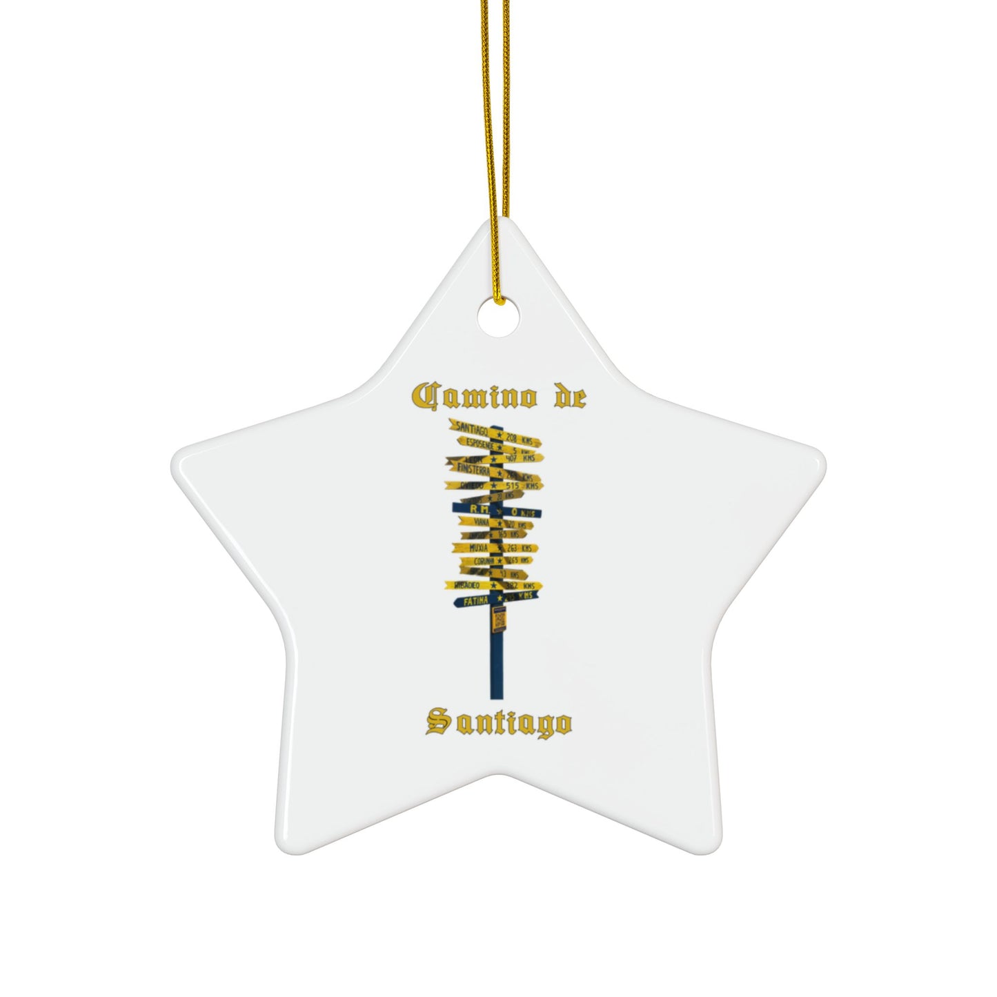 Camino de Santiago Ceramic Ornament – Pilgrim Signpost Holiday Keepsake