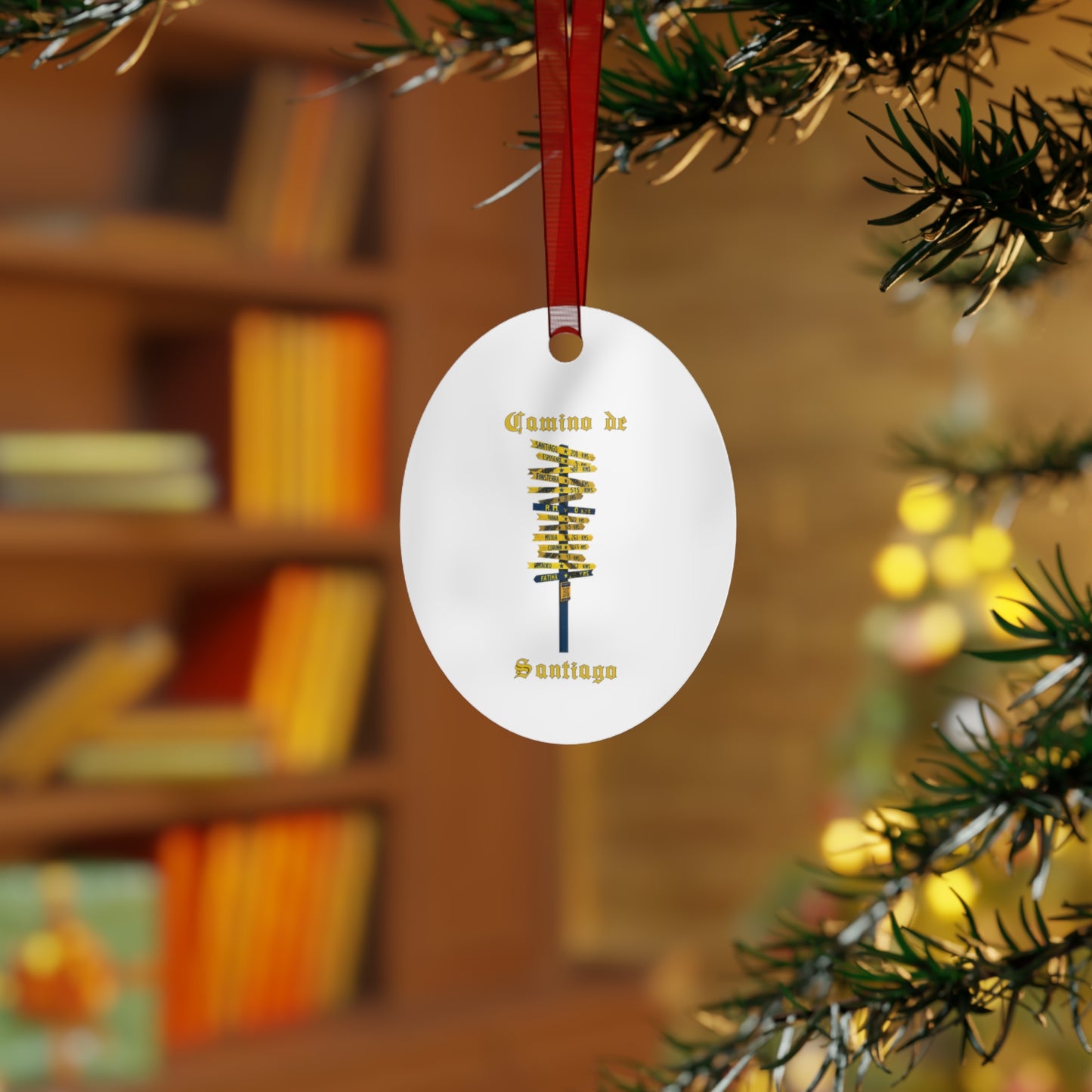 Camino de Santiago Signpost Christmas Ornament, Buen Camino España Keepsake Metal Ornaments