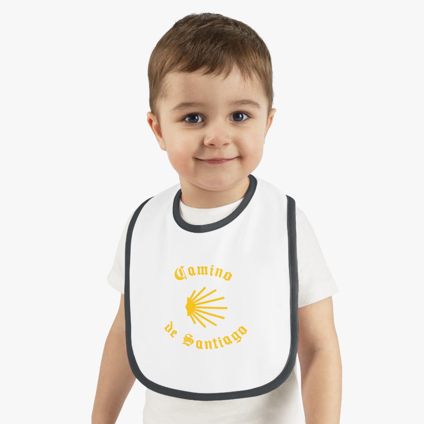 Camino de Santiago Baby Contrast Trim Jersey Bib Buen Camino with Shell