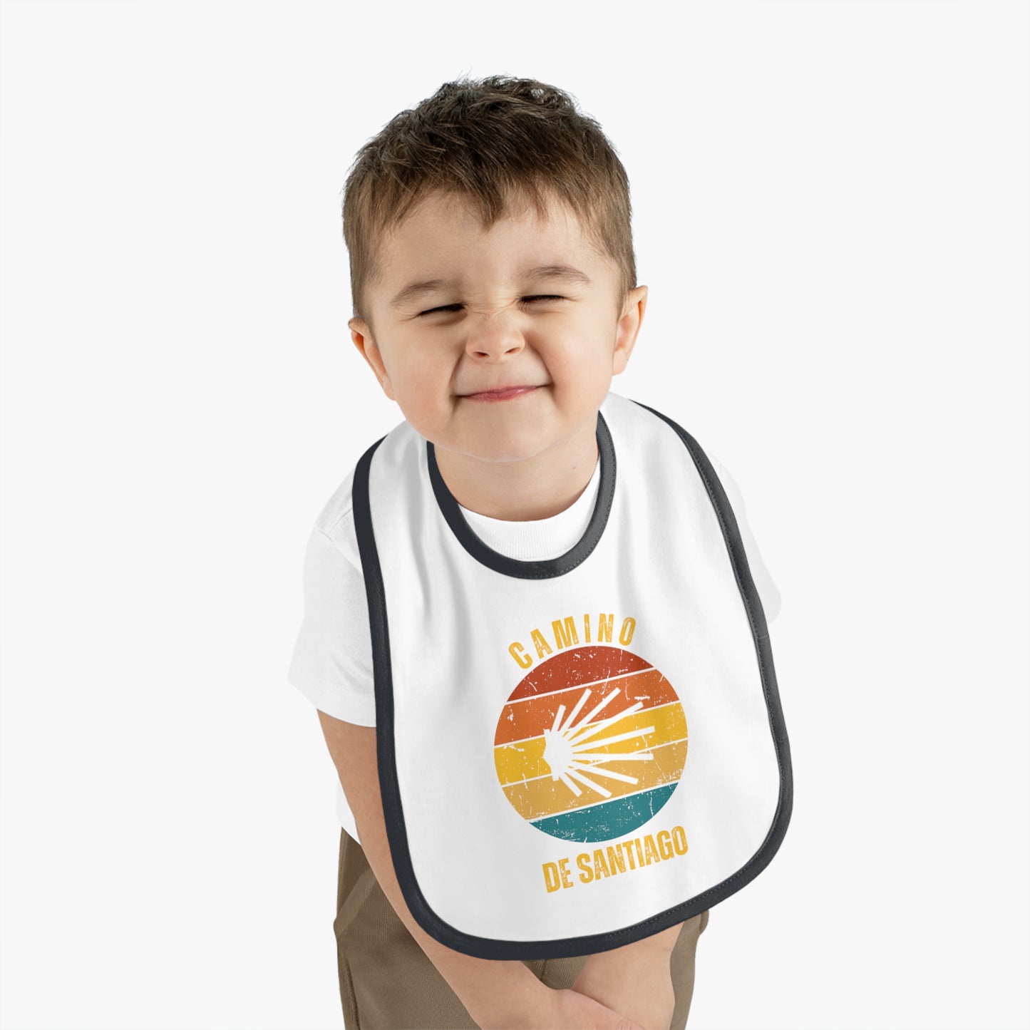 Camino de Santiago Baby Contrast Trim Jersey Bib, Gift for Peregrino Child