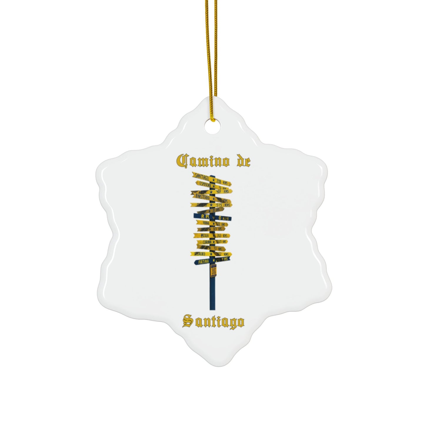 Camino de Santiago Ceramic Ornament – Pilgrim Signpost Holiday Keepsake