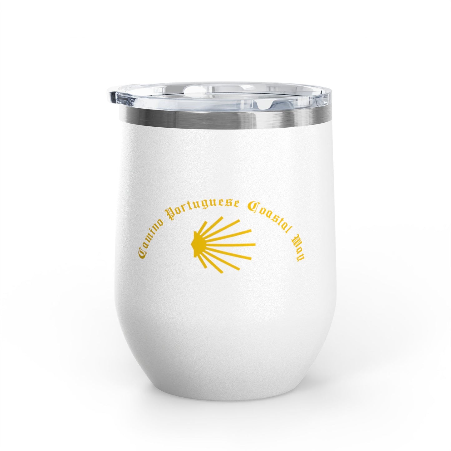 Camino Portuguese Coastal 12oz Wine Tumbler, Peregrino Cup for Pilgrims, Travelers, Wine Lovers, Lidded 12 oz.