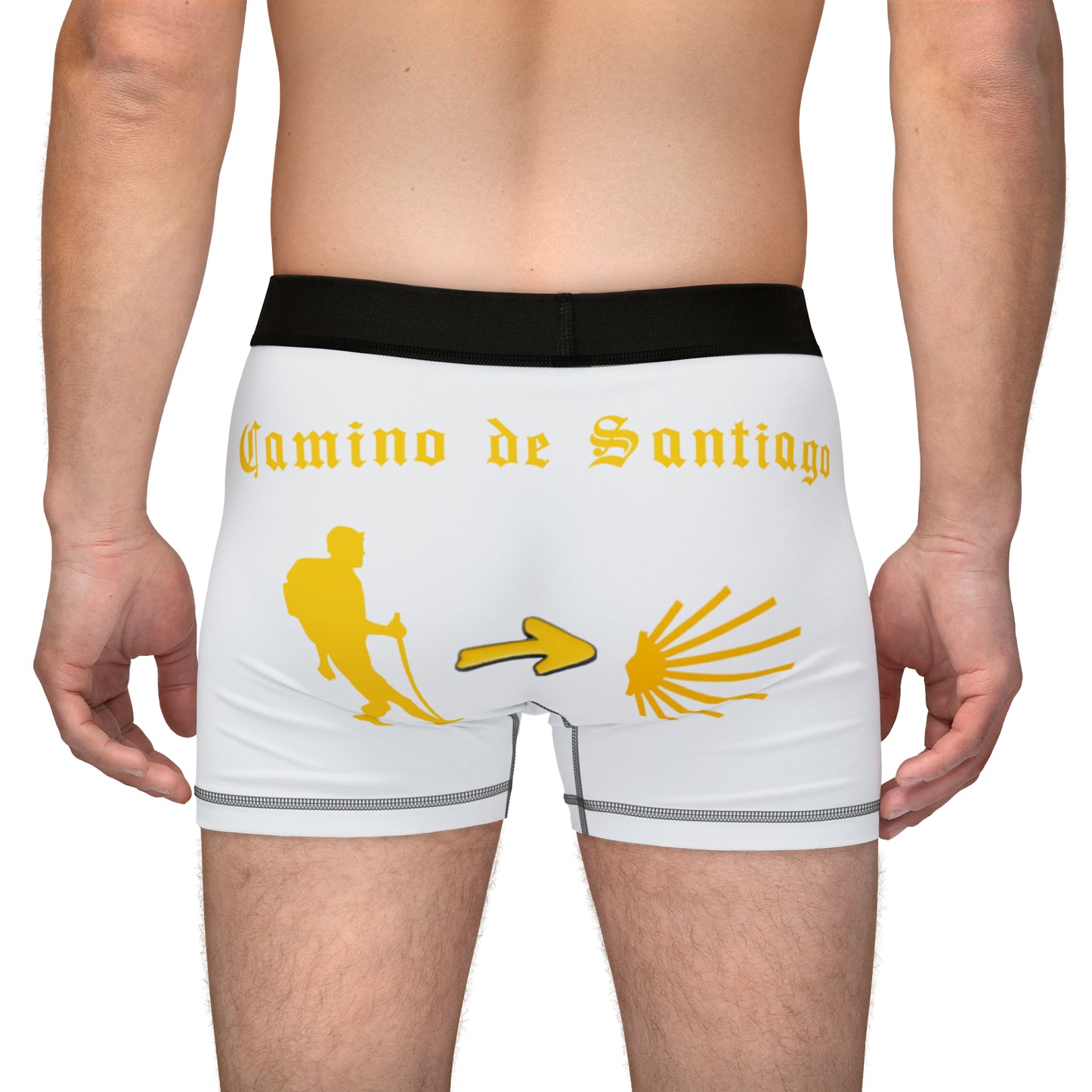 Camino de Santiago Men's Boxers with Hiker, Arrow and Seashell