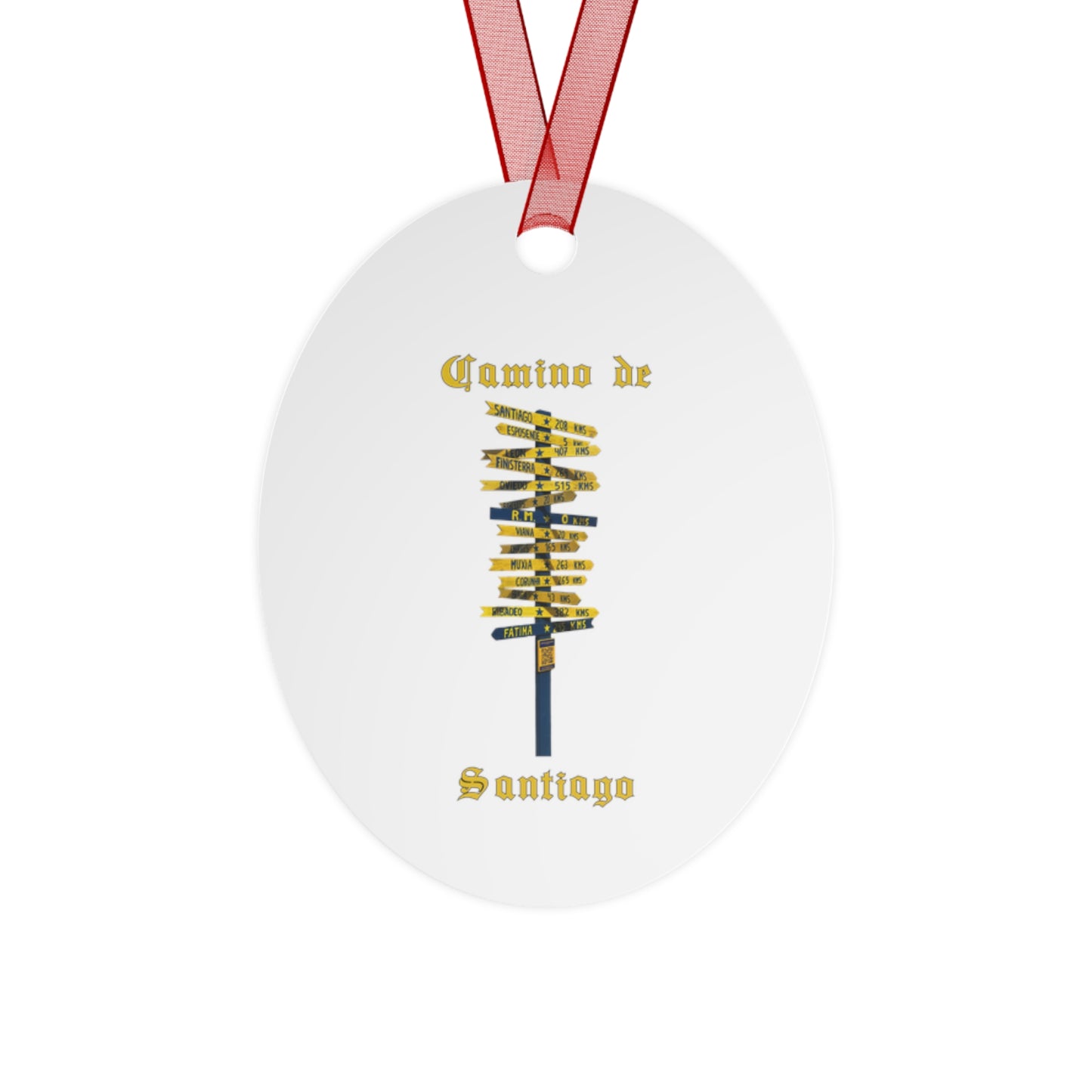 Camino de Santiago Signpost Christmas Ornament, Buen Camino España Keepsake Metal Ornaments