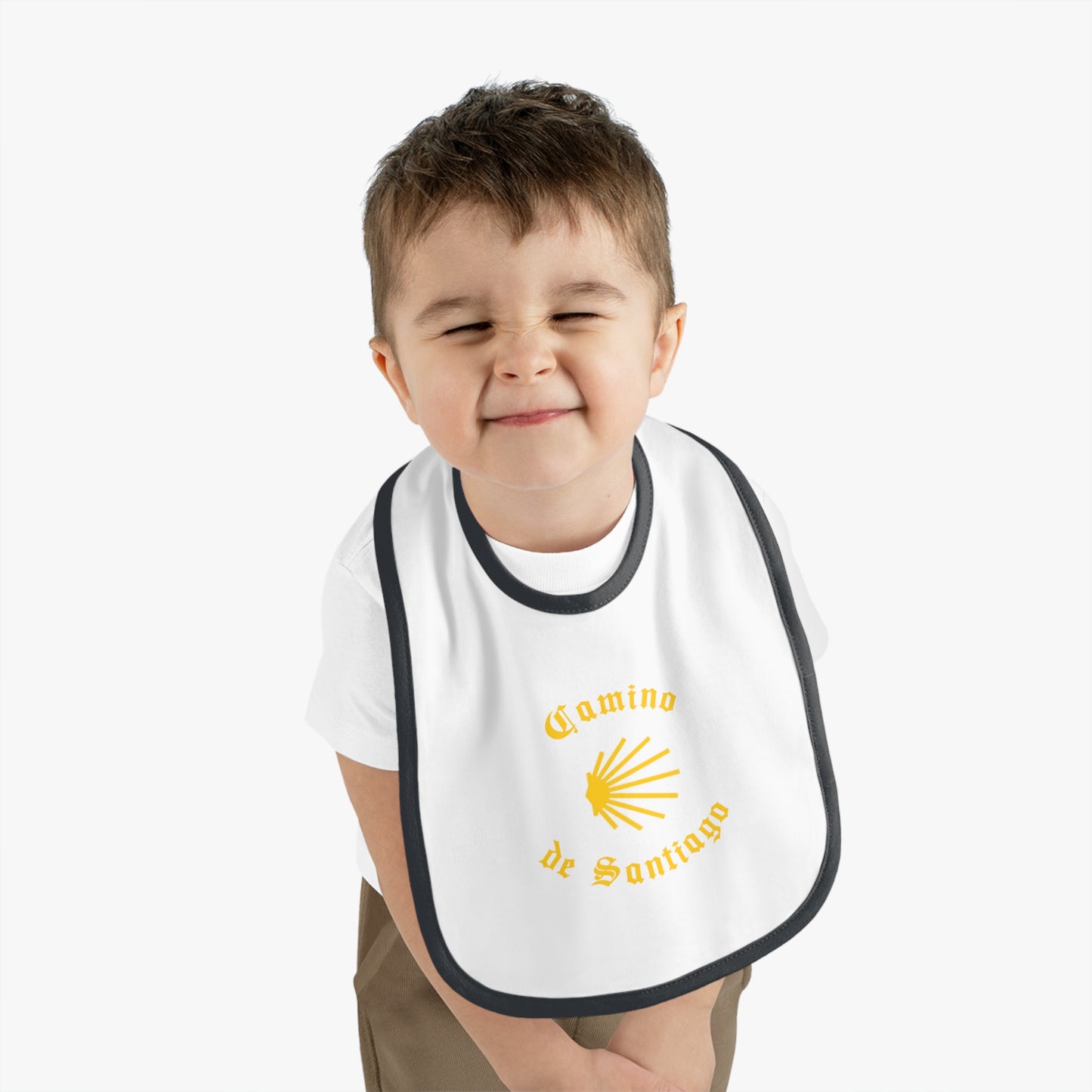 Camino de Santiago Baby Contrast Trim Jersey Bib Buen Camino with Shell