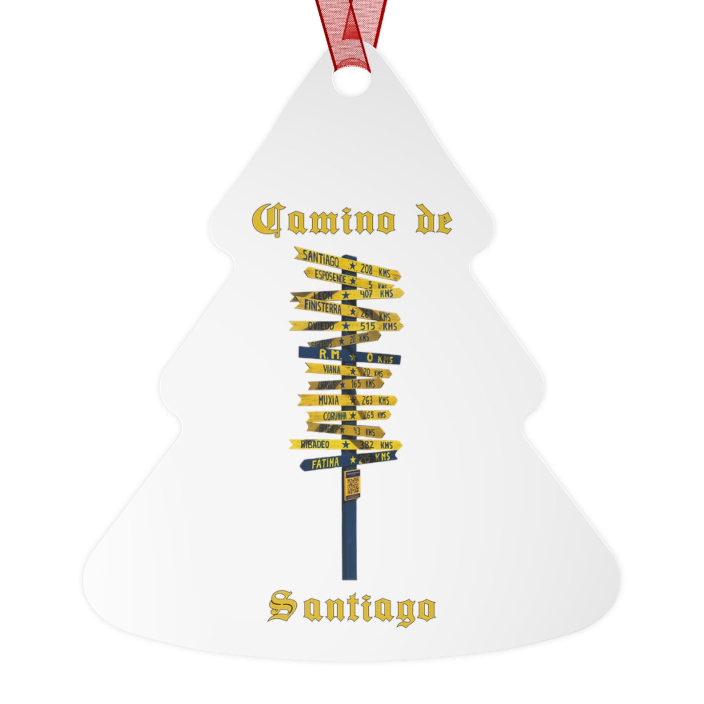 Camino de Santiago Signpost Christmas Ornament, Buen Camino España Keepsake Metal Ornaments