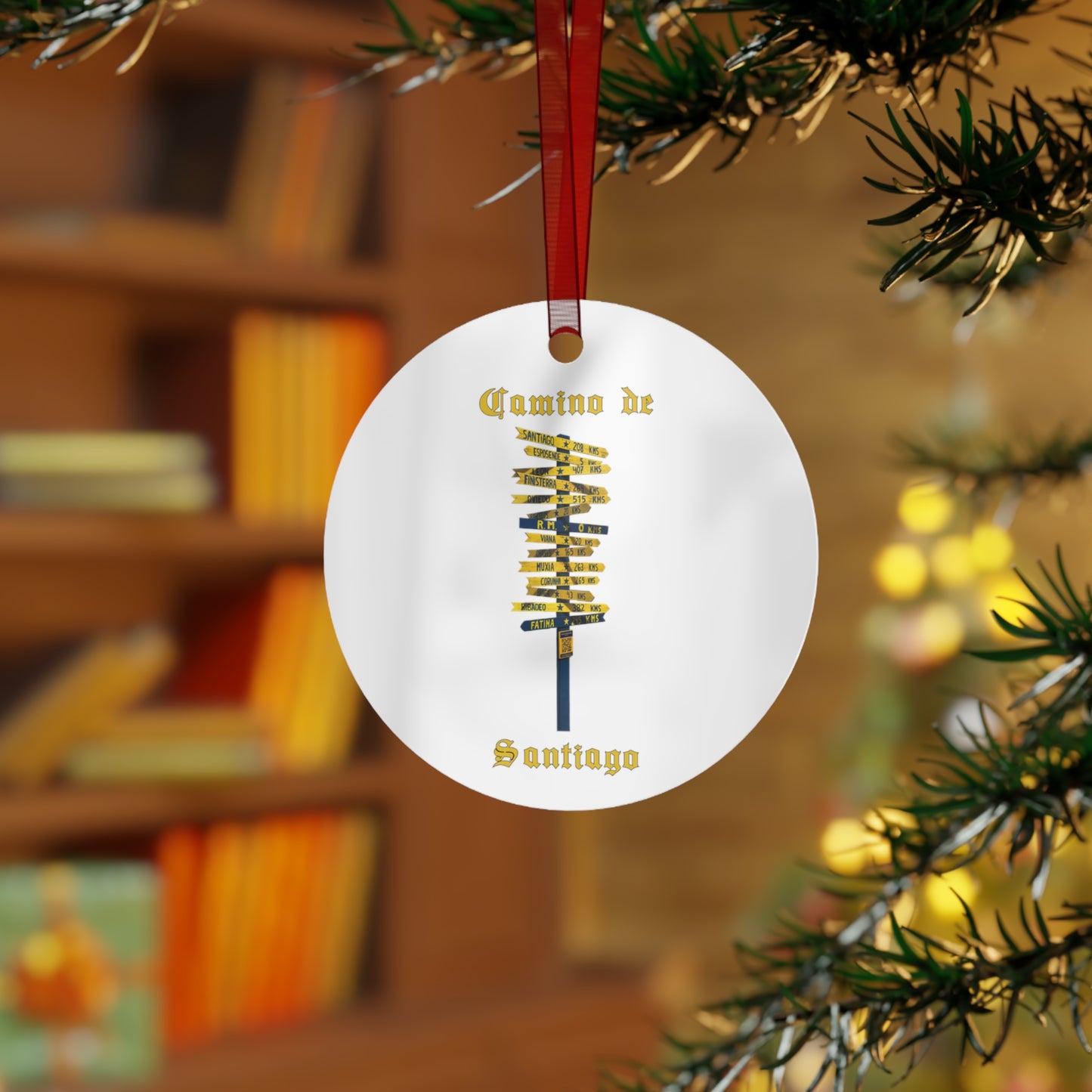 Camino de Santiago Signpost Christmas Ornament, Buen Camino España Keepsake Metal Ornaments