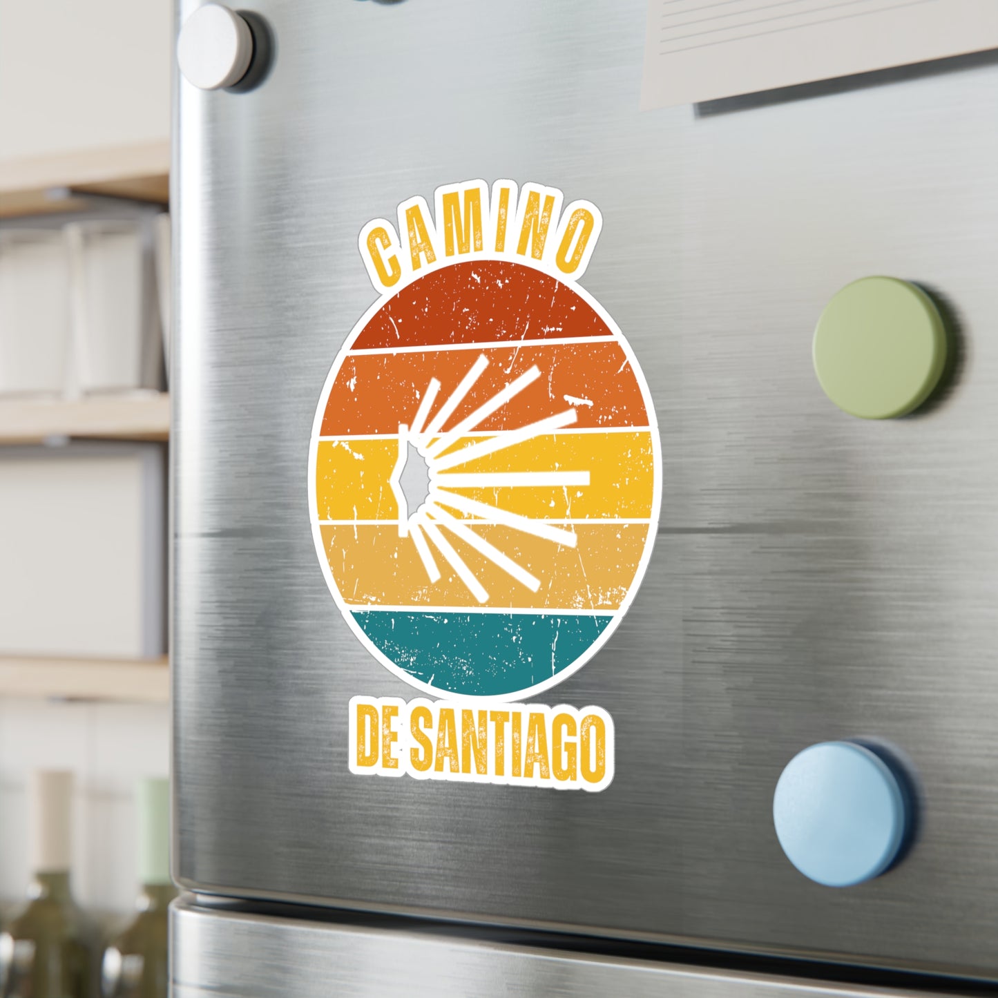 Camino de Santiago with Seashell, Kiss-Cut Vinyl Decals, Stickers