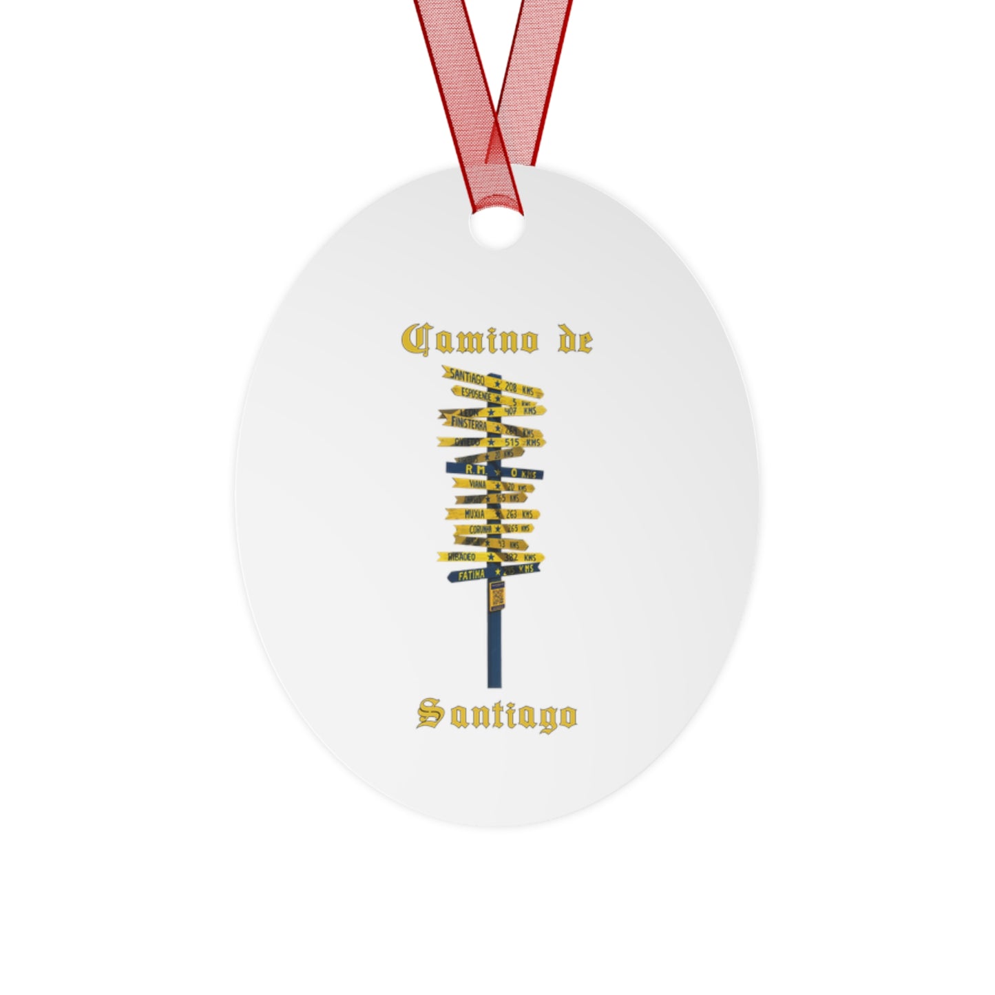 Camino de Santiago Signpost Christmas Ornament, Buen Camino España Keepsake Metal Ornaments