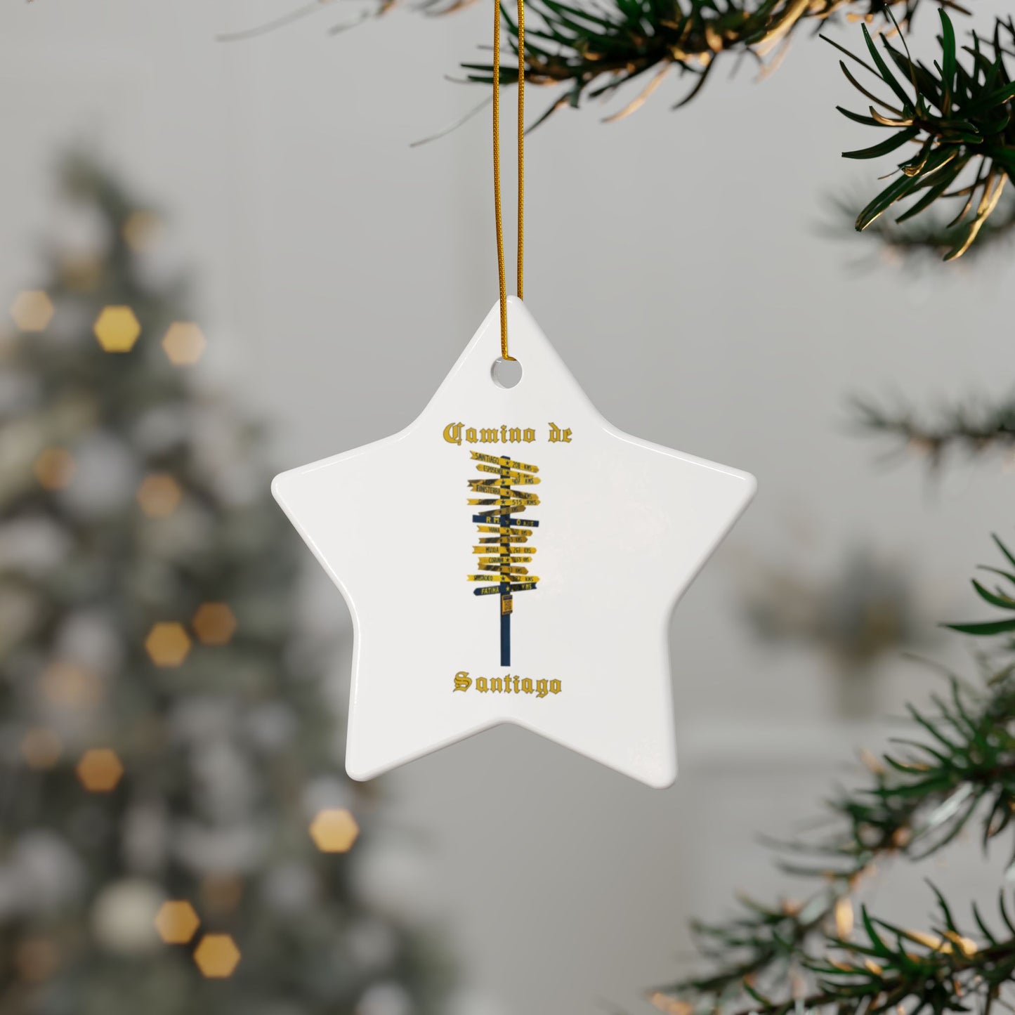 Camino de Santiago Ceramic Ornament – Pilgrim Signpost Holiday Keepsake