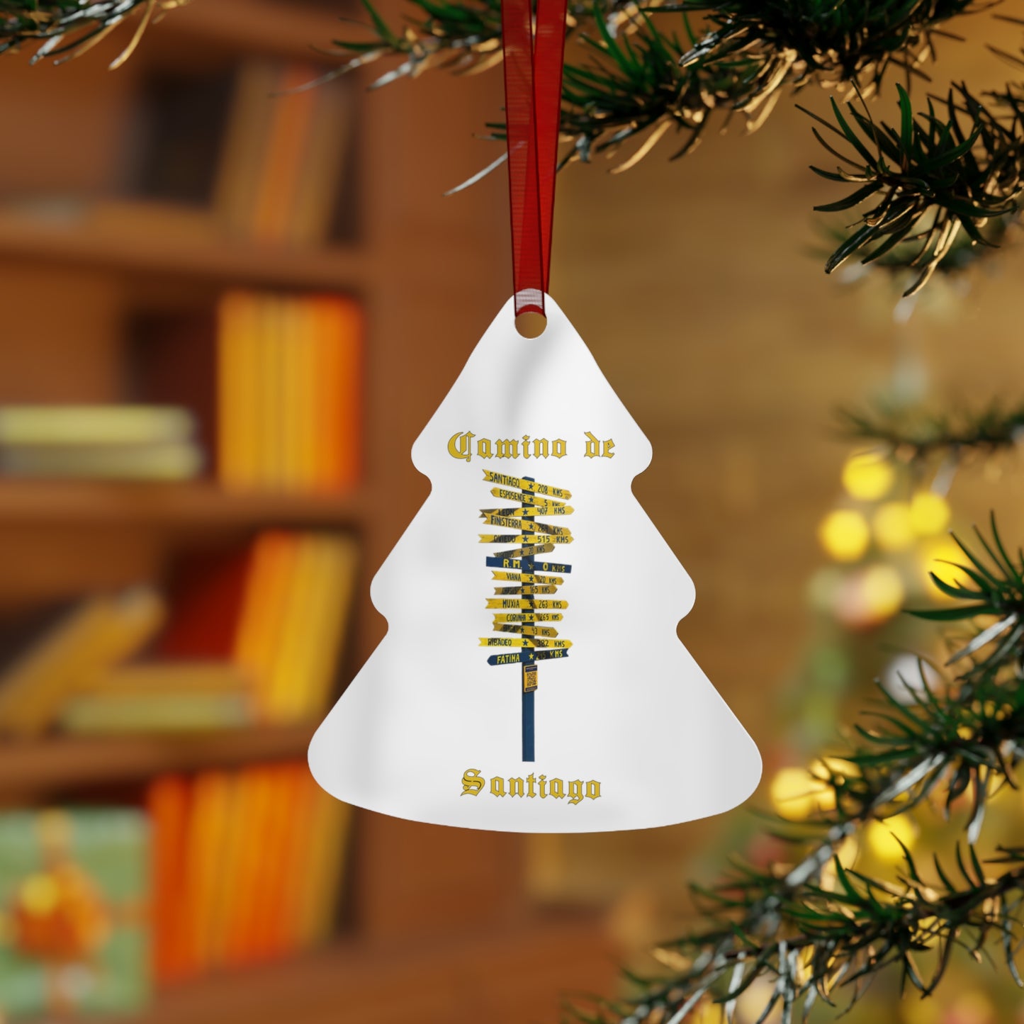 Camino de Santiago Signpost Christmas Ornament, Buen Camino España Keepsake Metal Ornaments