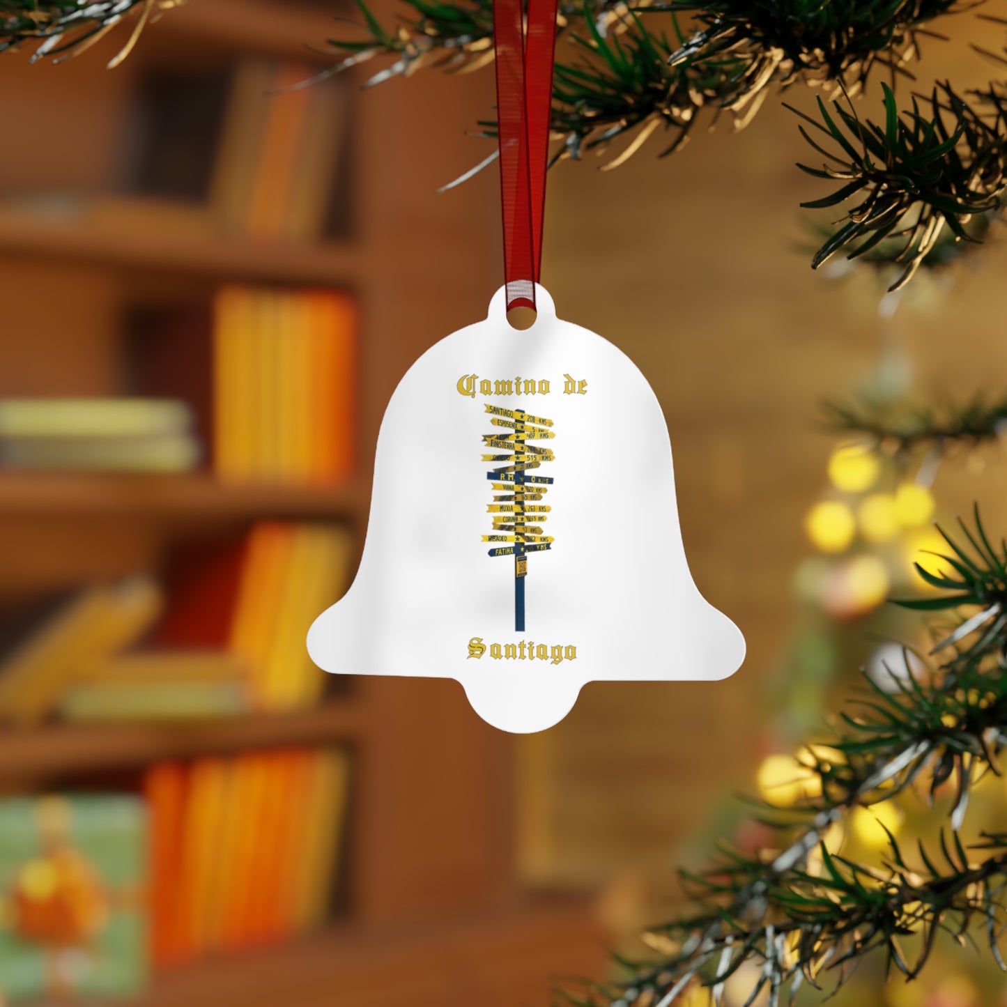 Camino de Santiago Signpost Christmas Ornament, Buen Camino España Keepsake Metal Ornaments