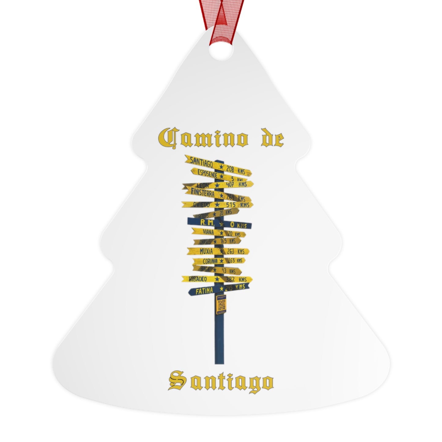 Camino de Santiago Signpost Christmas Ornament, Buen Camino España Keepsake Metal Ornaments