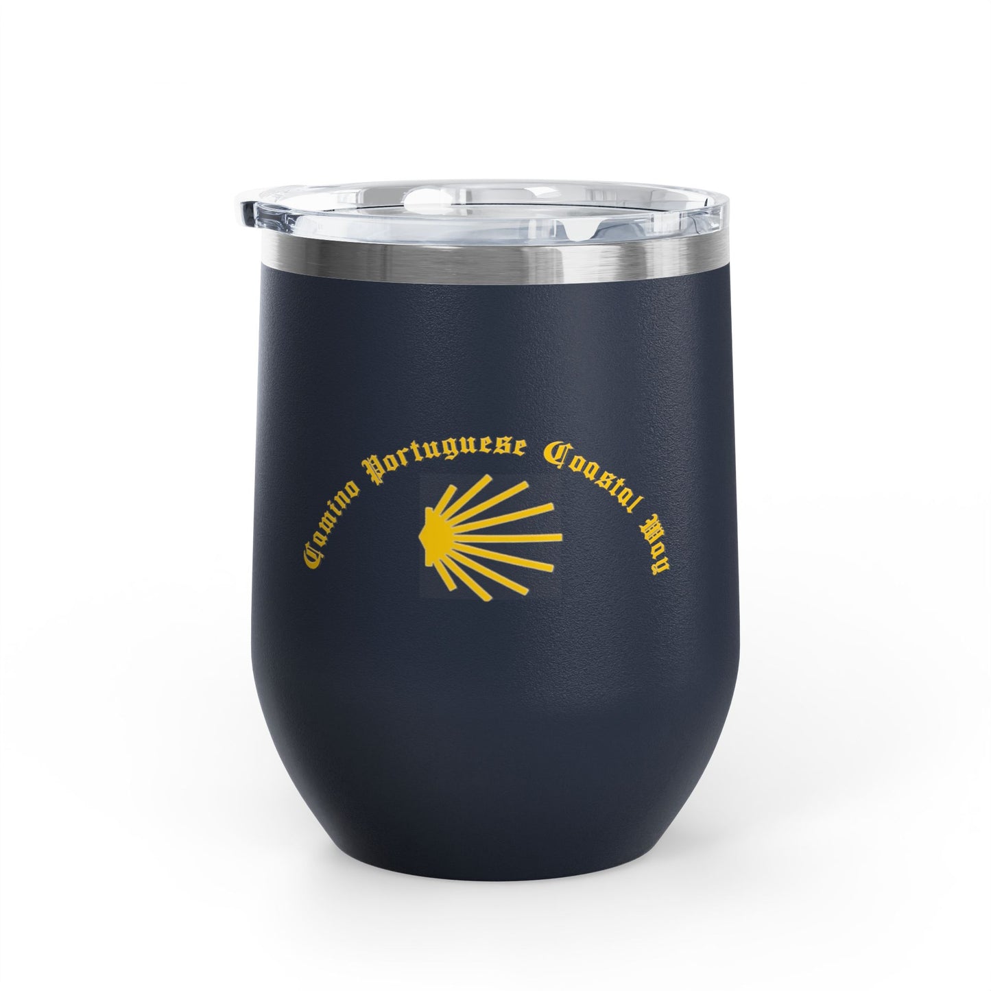 Camino Portuguese Coastal 12oz Wine Tumbler, Peregrino Cup for Pilgrims, Travelers, Wine Lovers, Lidded 12 oz.