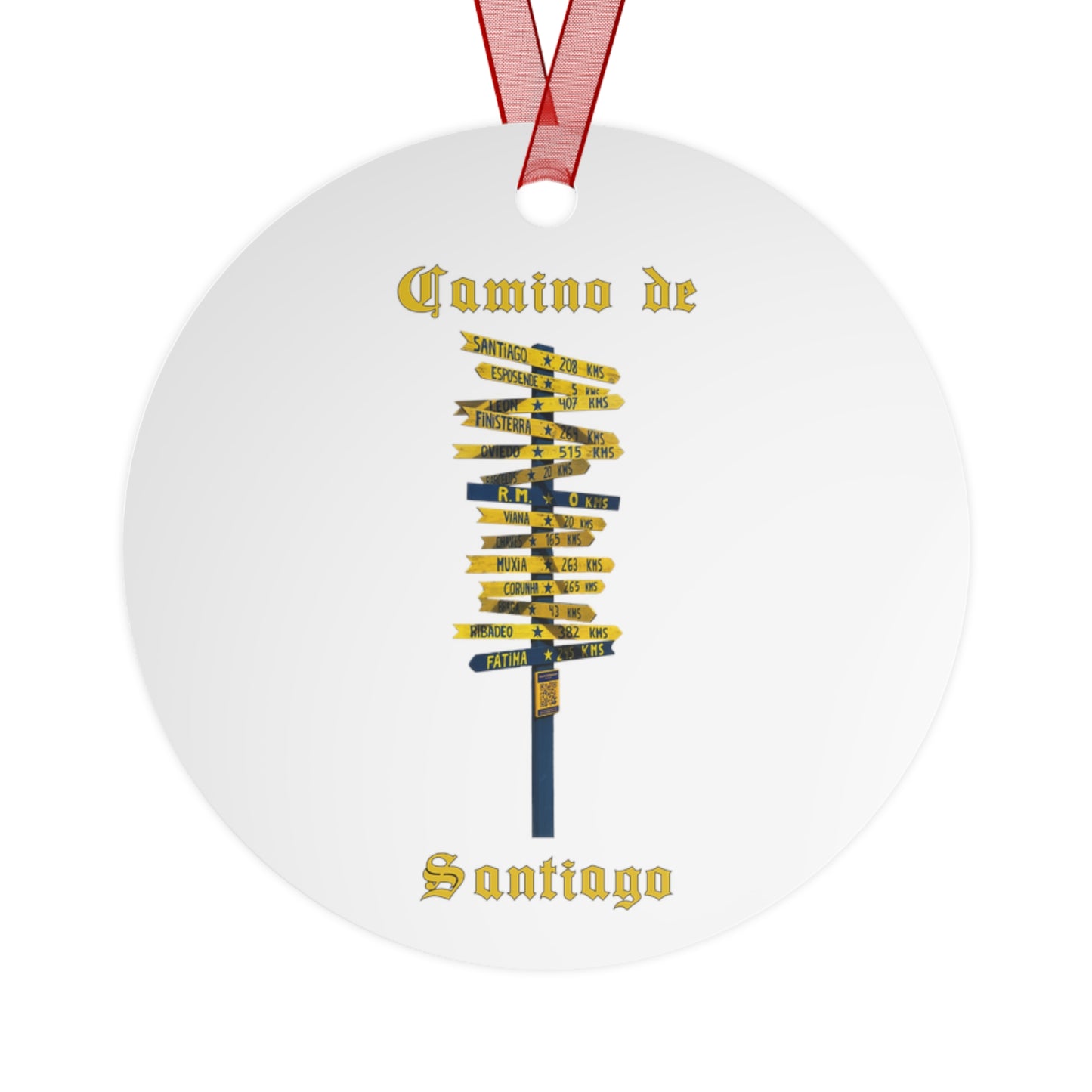 Camino de Santiago Signpost Christmas Ornament, Buen Camino España Keepsake Metal Ornaments