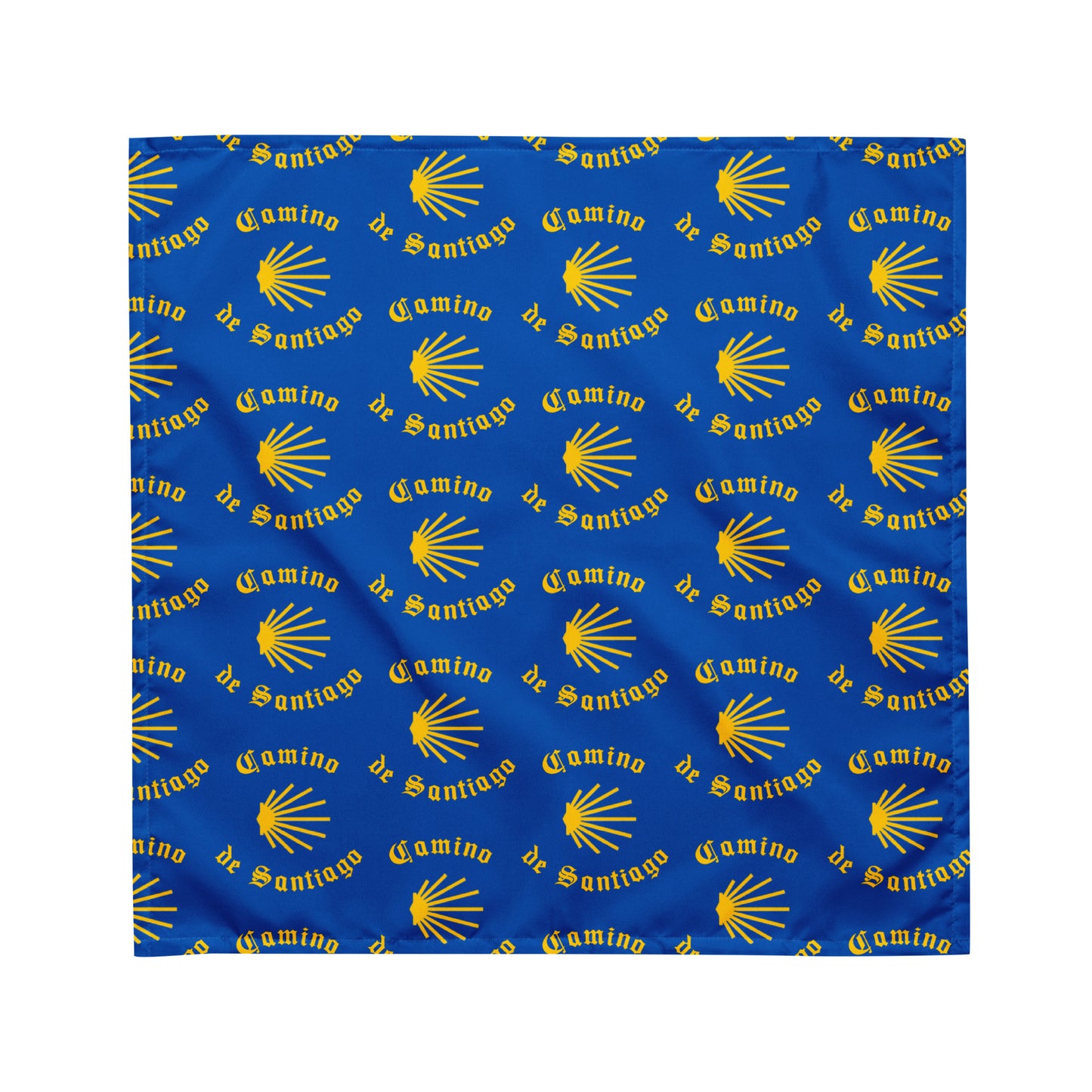 Camino de Santiago All-over Print Bandana, Gift for Peregrino, Yellow Seashell on Blue