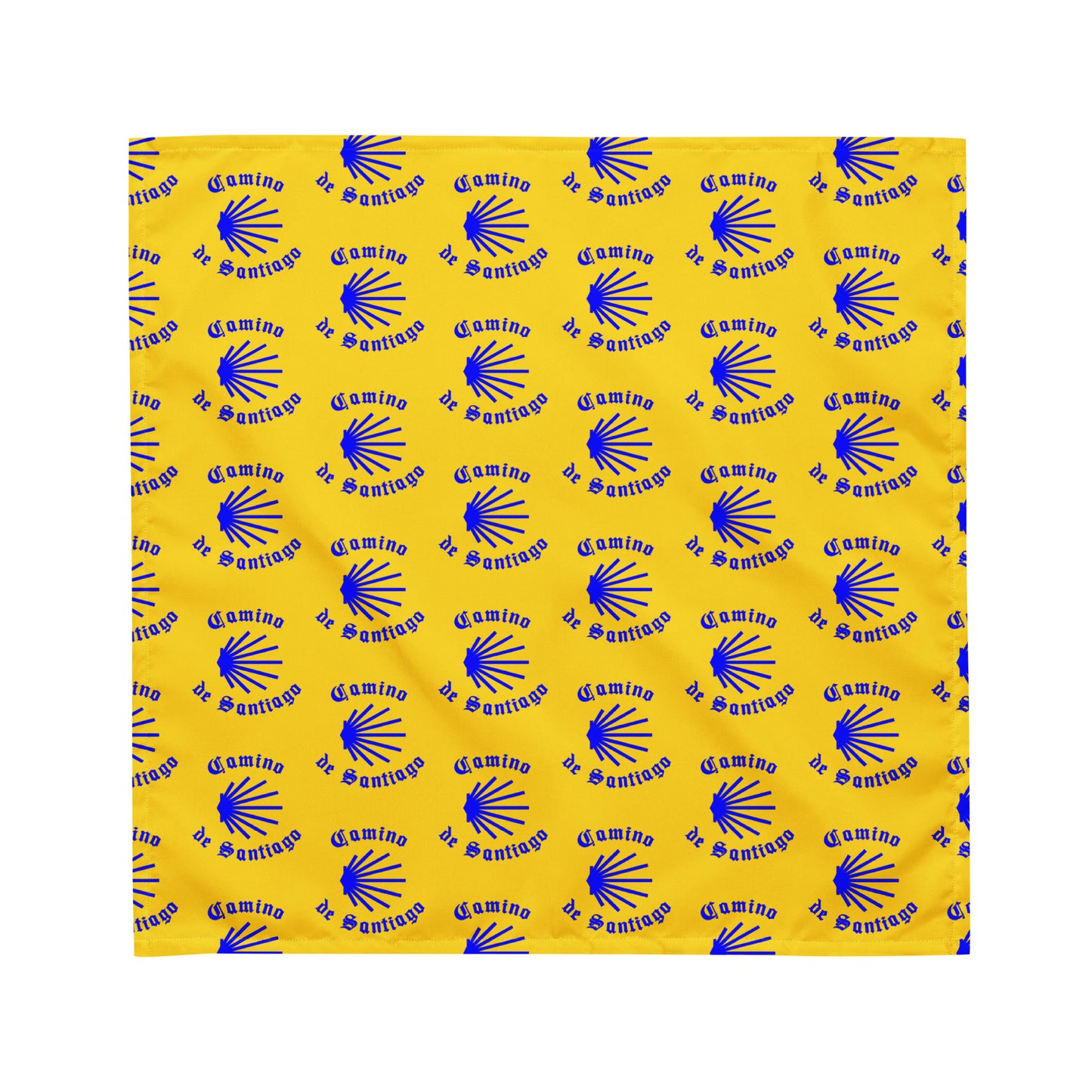 Camino de Santiago All-over Print Bandana, Gift for Peregrino, Blue Seashell on Yellow