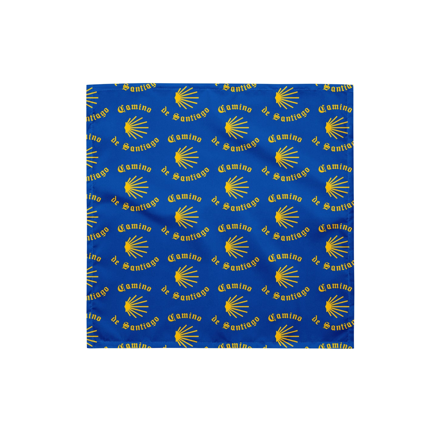 Camino de Santiago All-over Print Bandana, Gift for Peregrino, Yellow Seashell on Blue