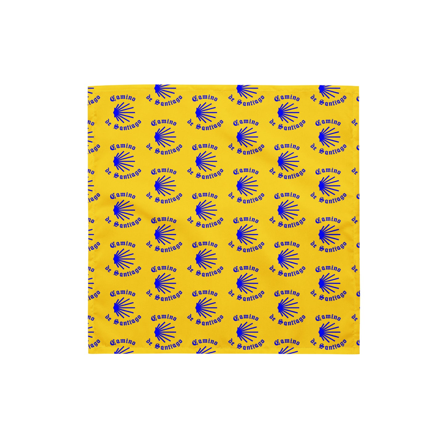 Camino de Santiago All-over Print Bandana, Gift for Peregrino, Blue Seashell on Yellow