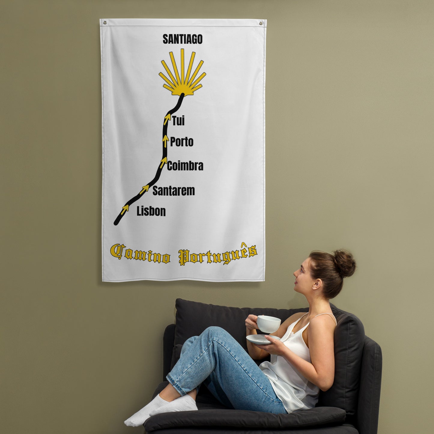 Camino de Santiago Compostela Portugues Route Map Flag