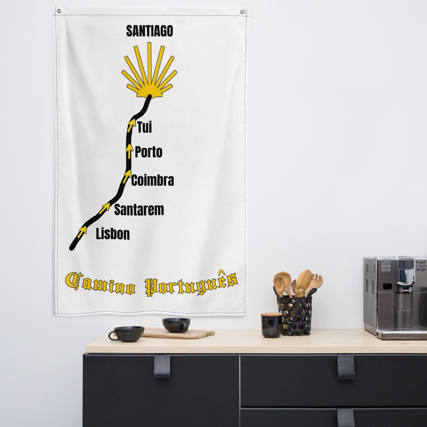 Camino de Santiago Compostela Portugues Route Map Flag