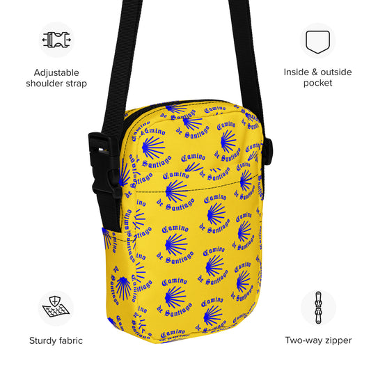 Camino de Santiago Utility Crossbody Bag, Blue on Yellow, Gift for Peregrino