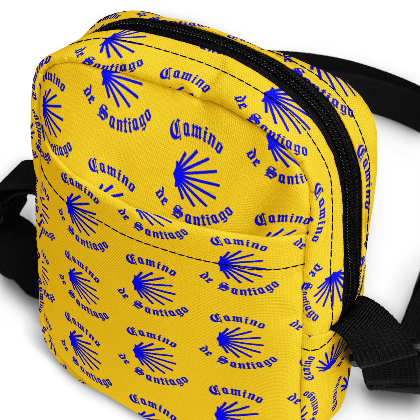 Camino de Santiago Utility Crossbody Bag, Blue on Yellow, Gift for Peregrino