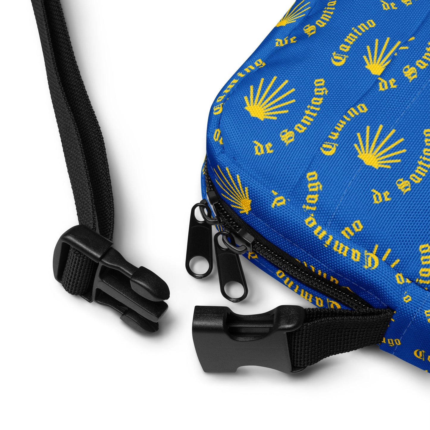 Camino de Santiago Utility Crossbody Bag, Yellow on Blue, Gift for Peregrino