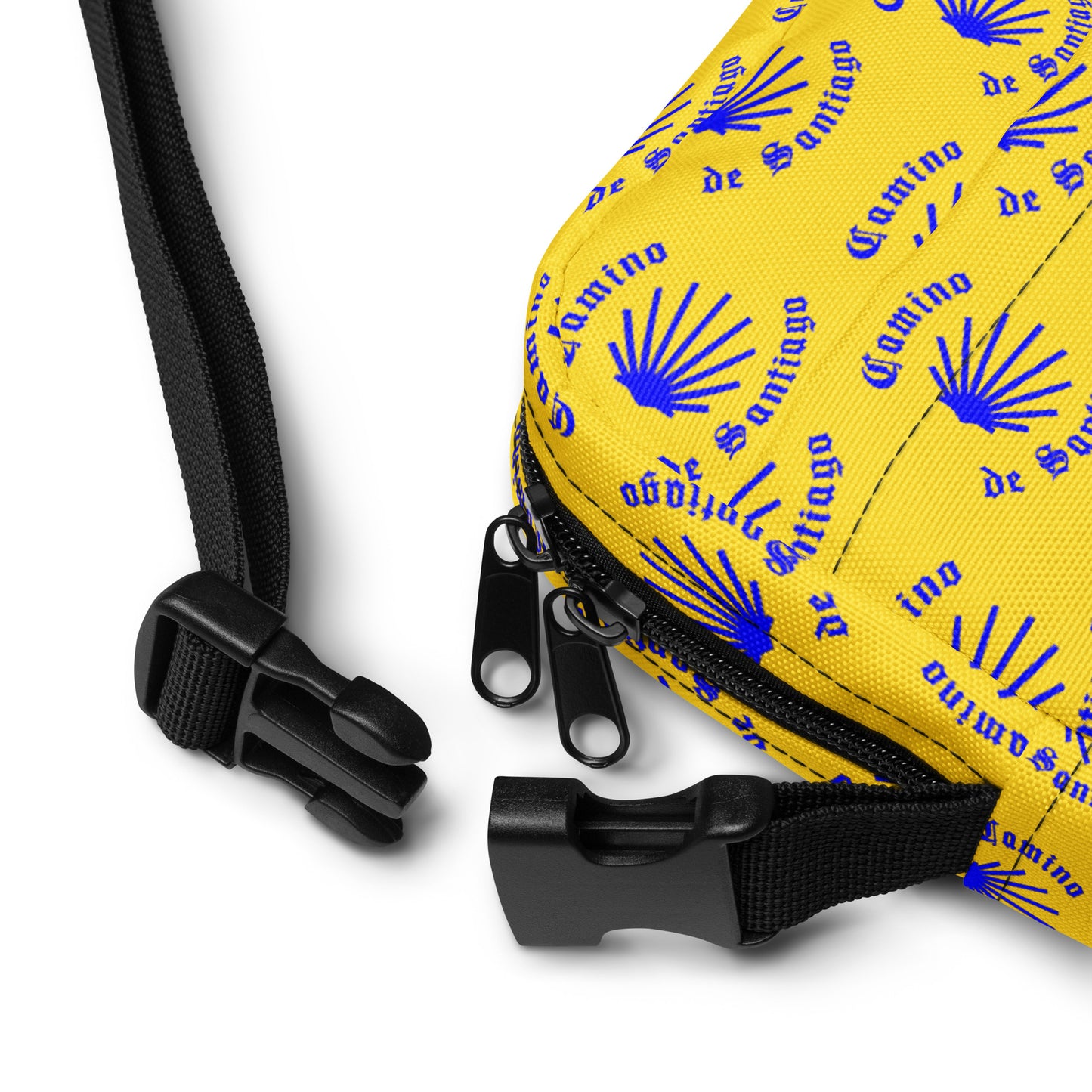 Camino de Santiago Utility Crossbody Bag, Blue on Yellow, Gift for Peregrino